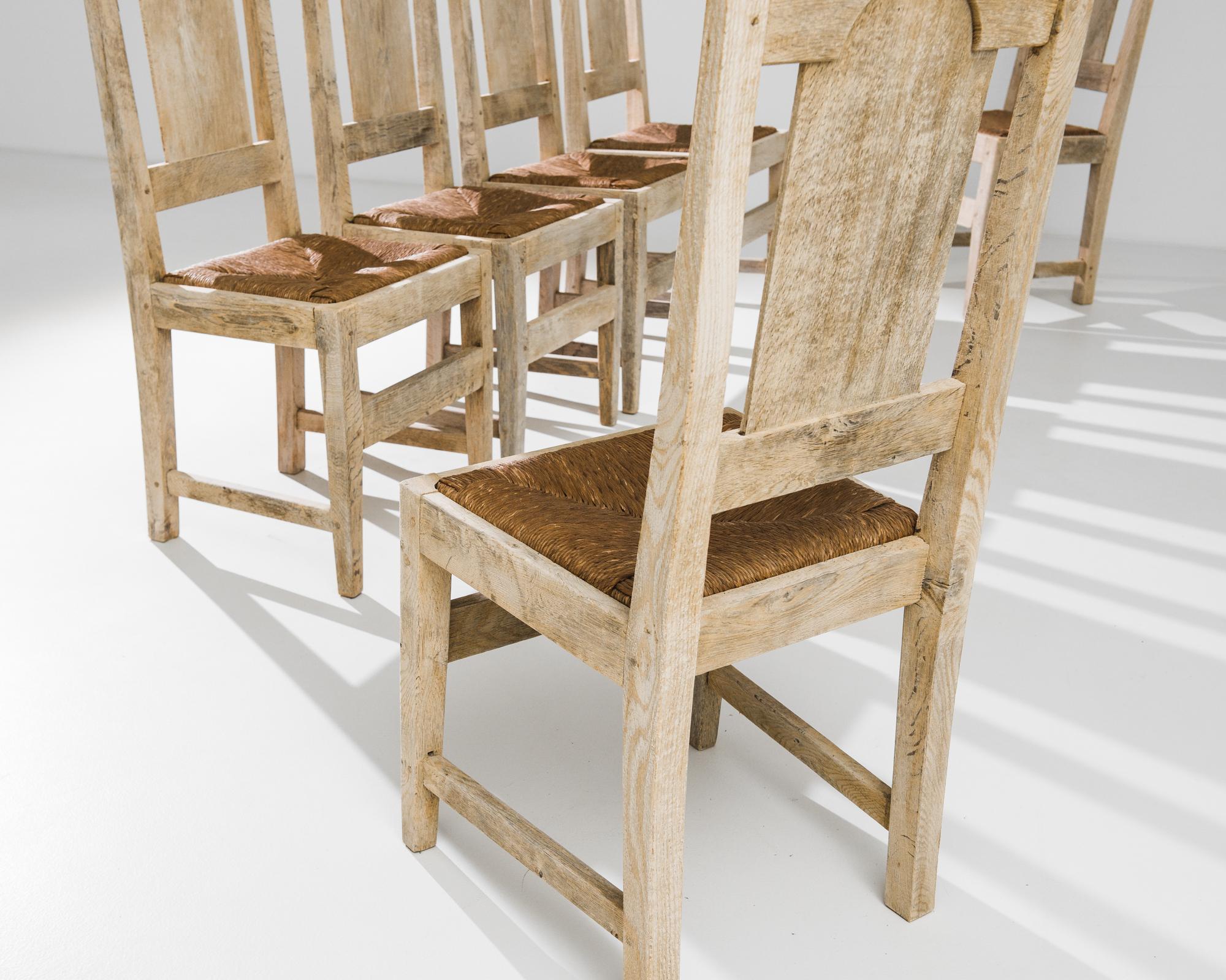 1960s Belgian Oak Dining Chairs with Woven Seats, Set of Six In Good Condition In High Point, NC