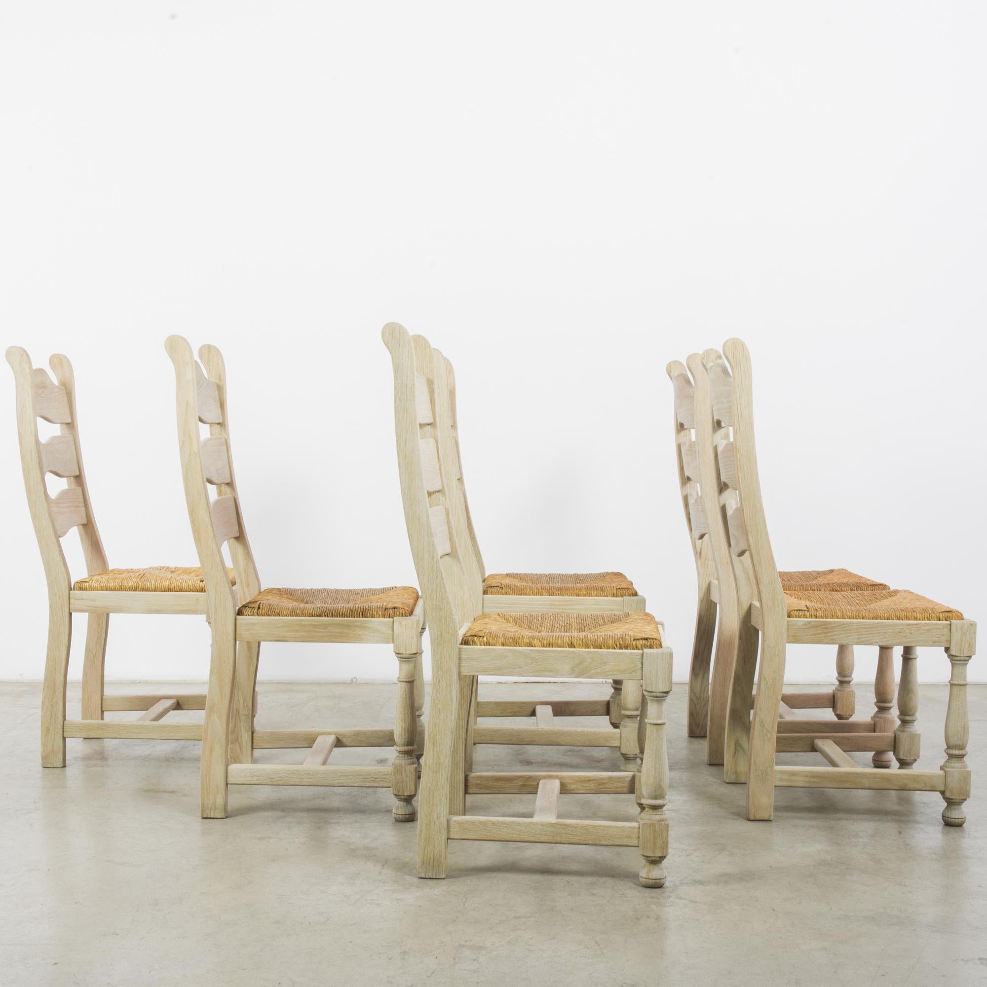 1960s Belgian Oak Dining Chairs with Woven Seats, Set of Six 3