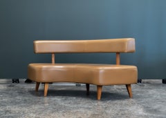 1960s Belgian Organic Modern Curved Camel Leather Sofa