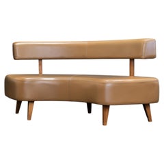 1960s Belgian Organic Modern Curved Camel Leather Sofa
