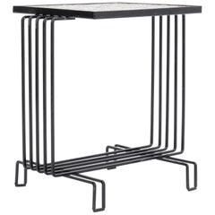 1960s Belgian Small Metal Table with Tiled Ceramic Top