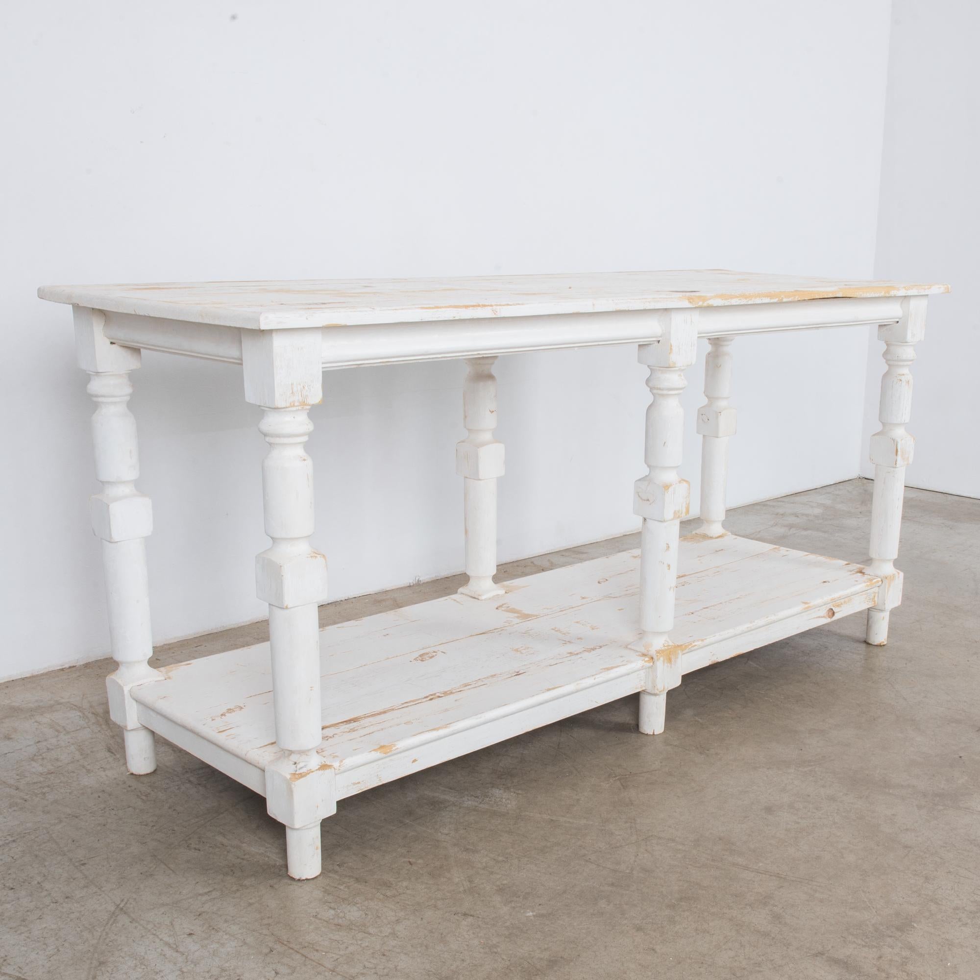 Painted 1960s Belgian White Patinated Drapers Table