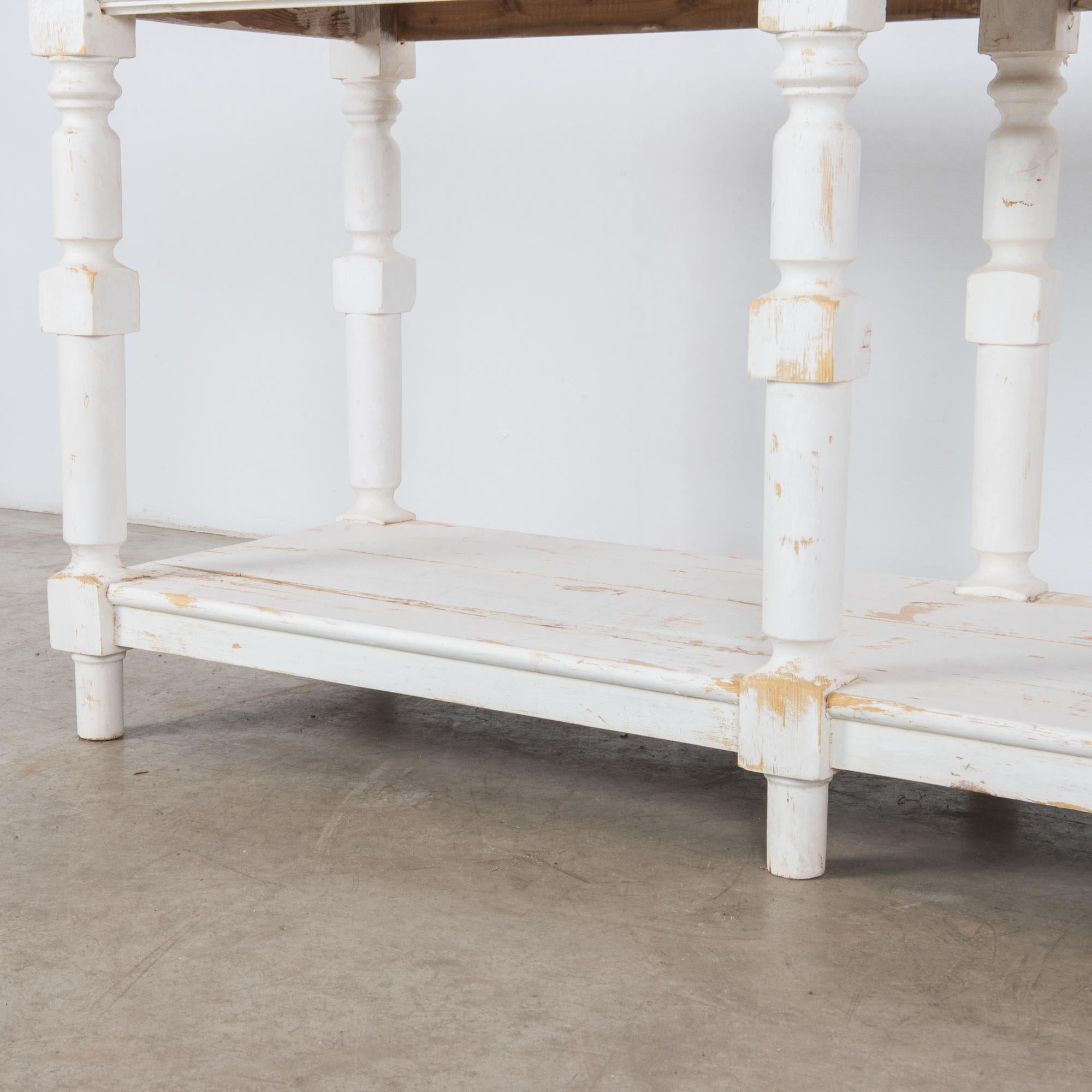 1960s Belgian White Patinated Drapers Table In Good Condition In High Point, NC