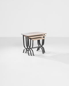 1960s Belgian Wrought Iron Nesting Tables, Set of Three