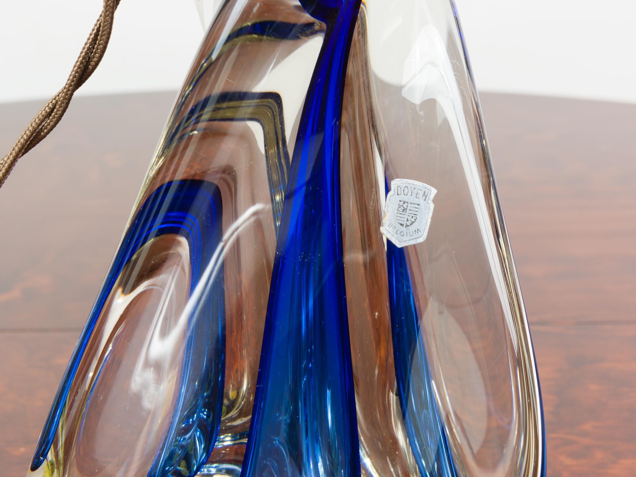 1960s Belgium Doyen Blue Crystal Hand Blown Lamp Base Including Shade In Good Condition In London, GB