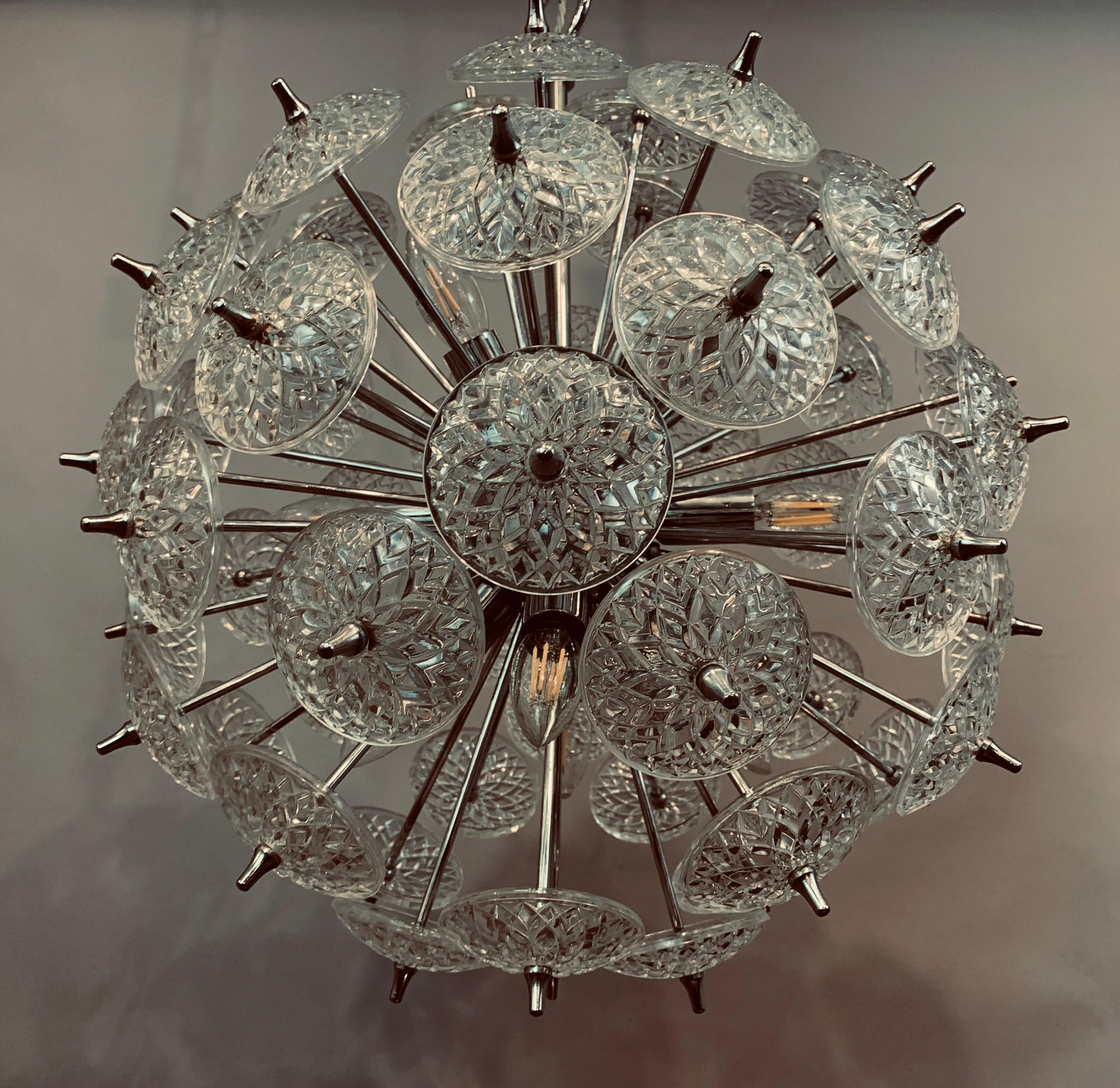 1960s Belgium Val St Lambert Cut Glass & Polished Chrome Sputnik Chandelier 5