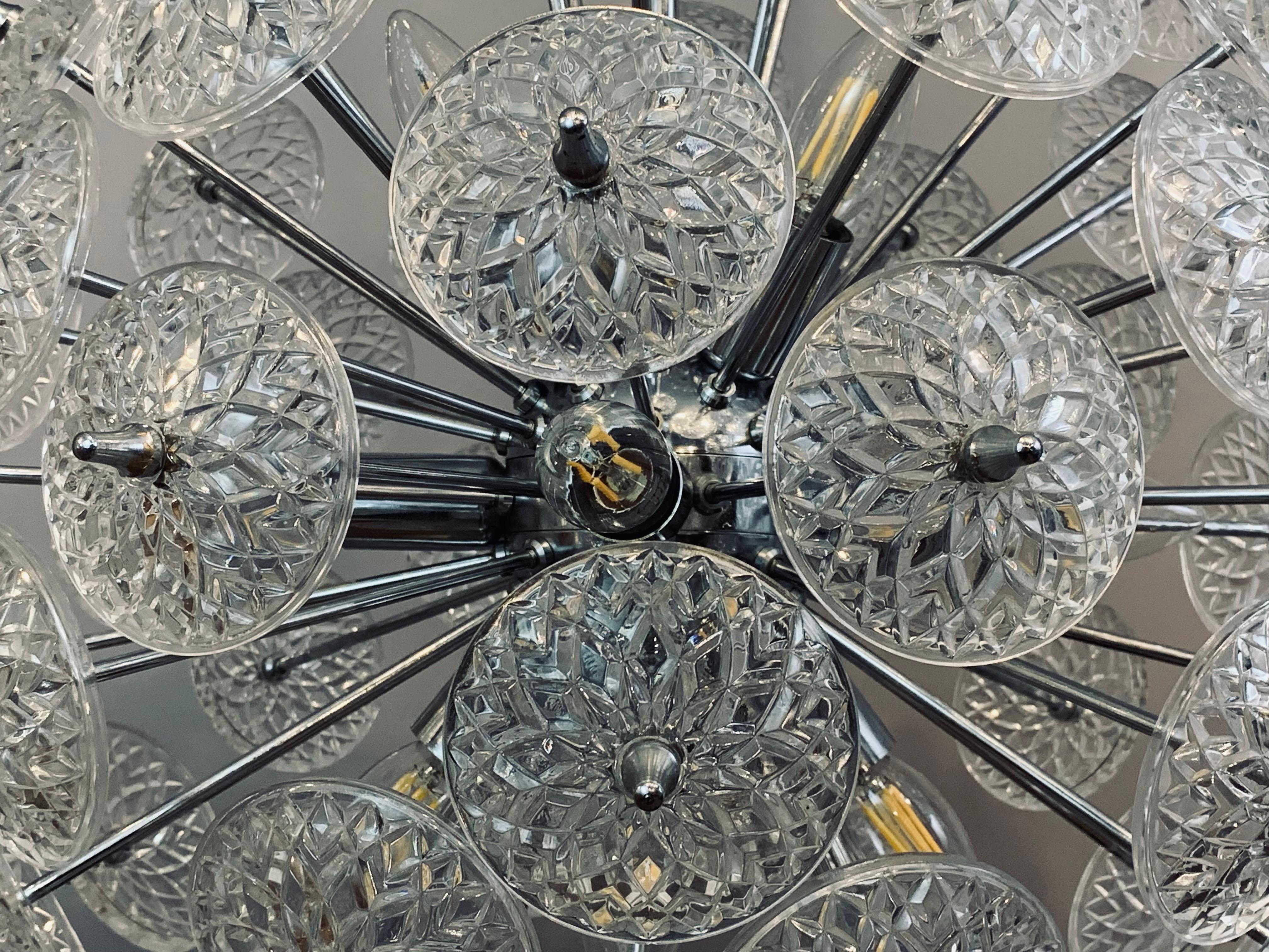 1960s Belgium Val St Lambert Cut Glass & Polished Chrome Sputnik Chandelier 7