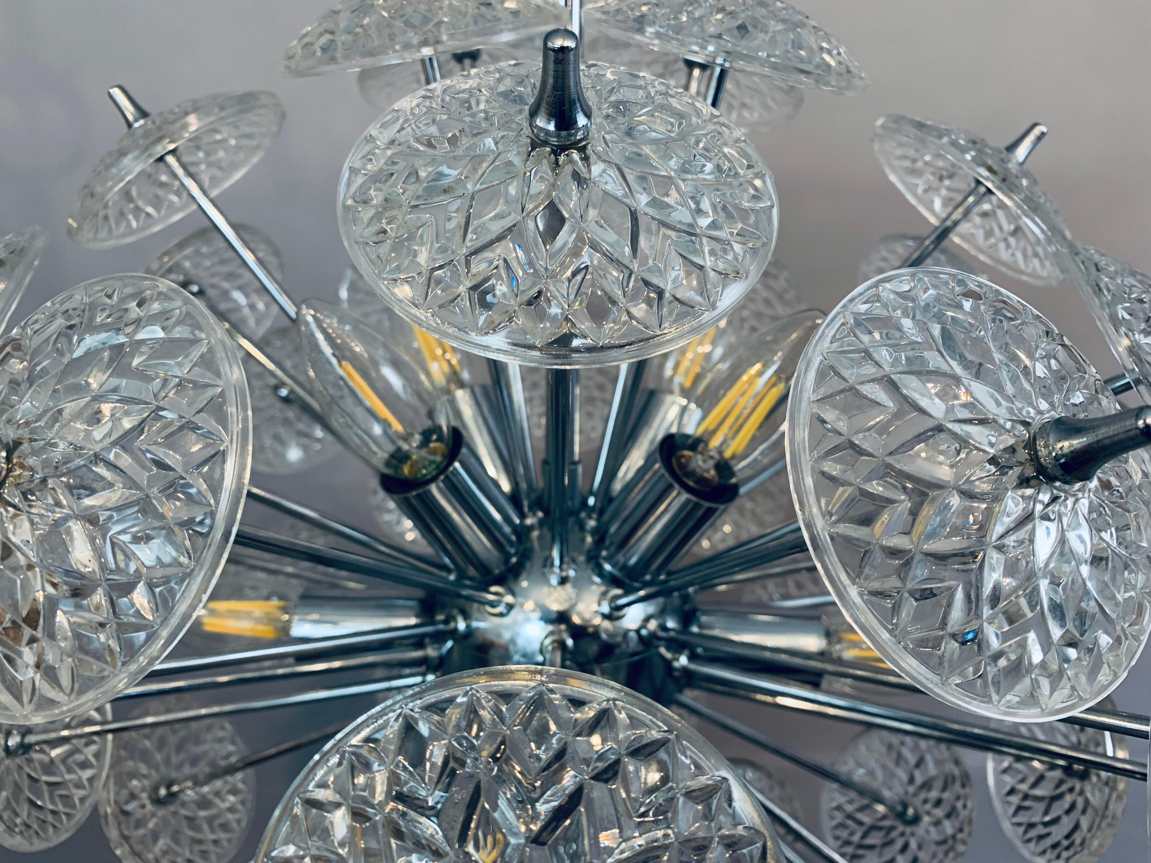 1960s Belgium Val St Lambert Cut Glass & Polished Chrome Sputnik Chandelier 10