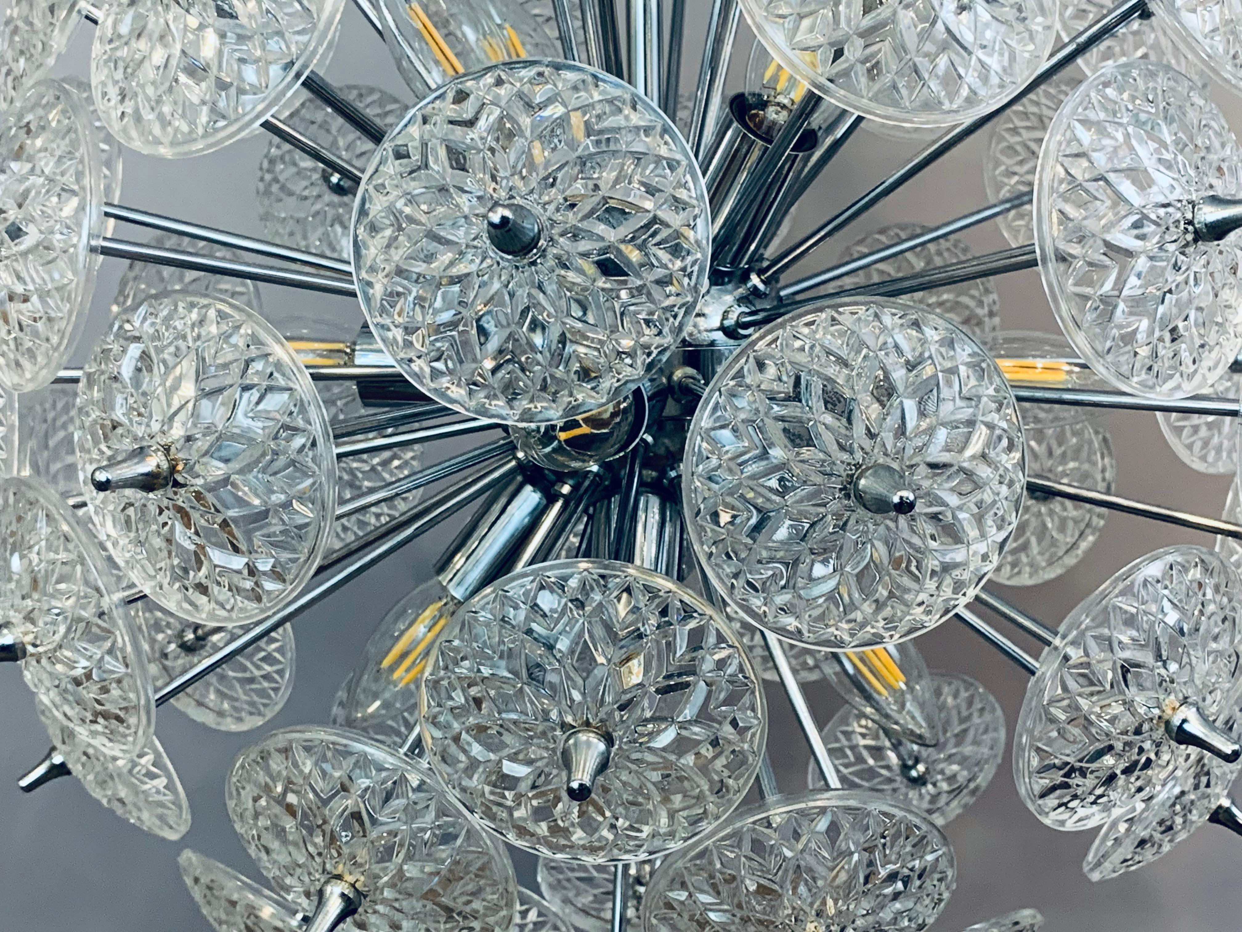 1960s Belgium Val St Lambert Cut Glass & Polished Chrome Sputnik Chandelier 13