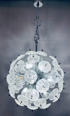 1960s Belgium Val St Lambert Cut Glass & Polished Chrome Sputnik Chandelier