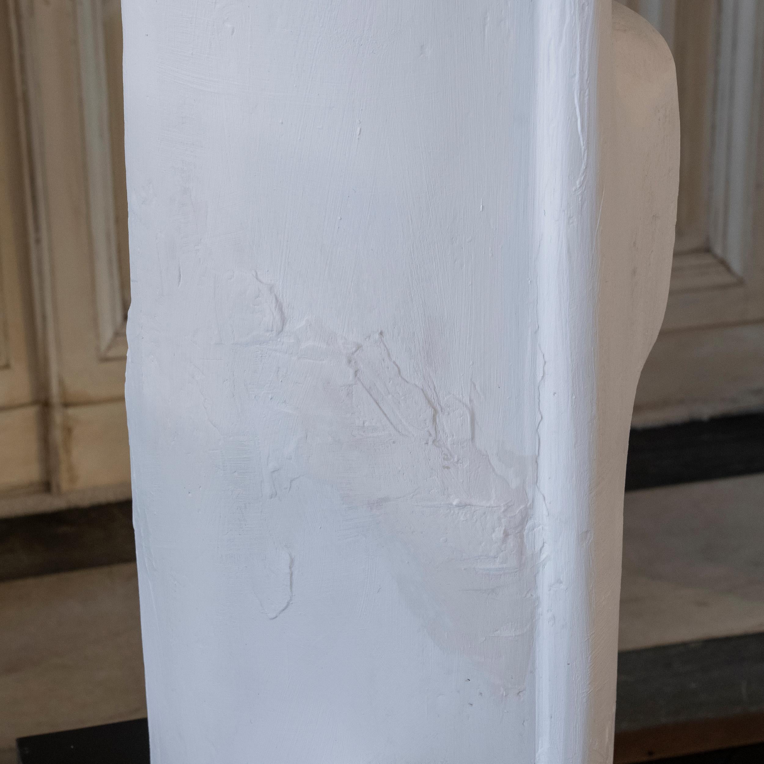 1960's Belgium White Plaster Abstract Totem Sculpture, Natural Steel Base 5