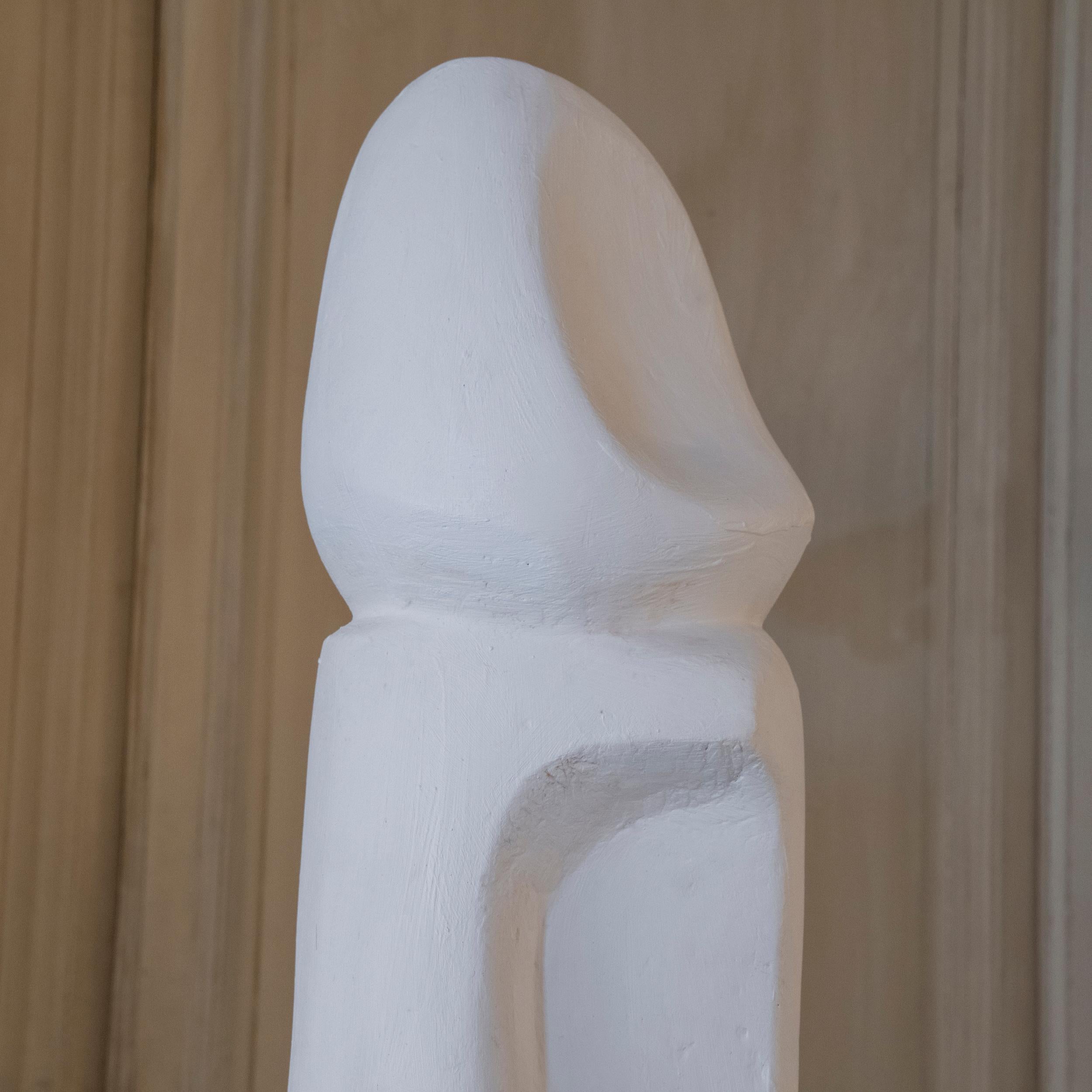 1960's Belgium White Plaster Abstract Totem Sculpture, Natural Steel Base 7
