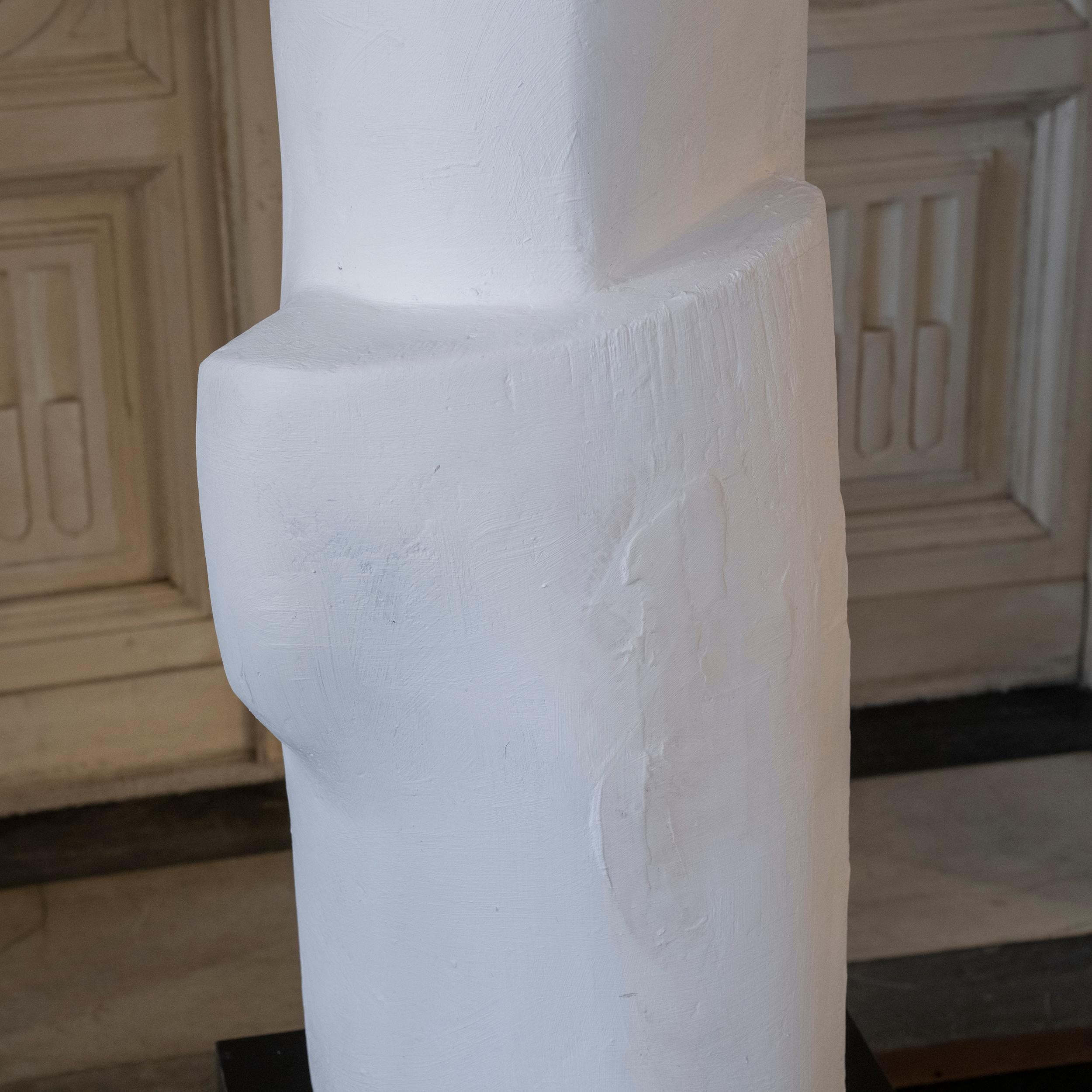 1960's Belgium White Plaster Abstract Totem Sculpture, Natural Steel Base 10