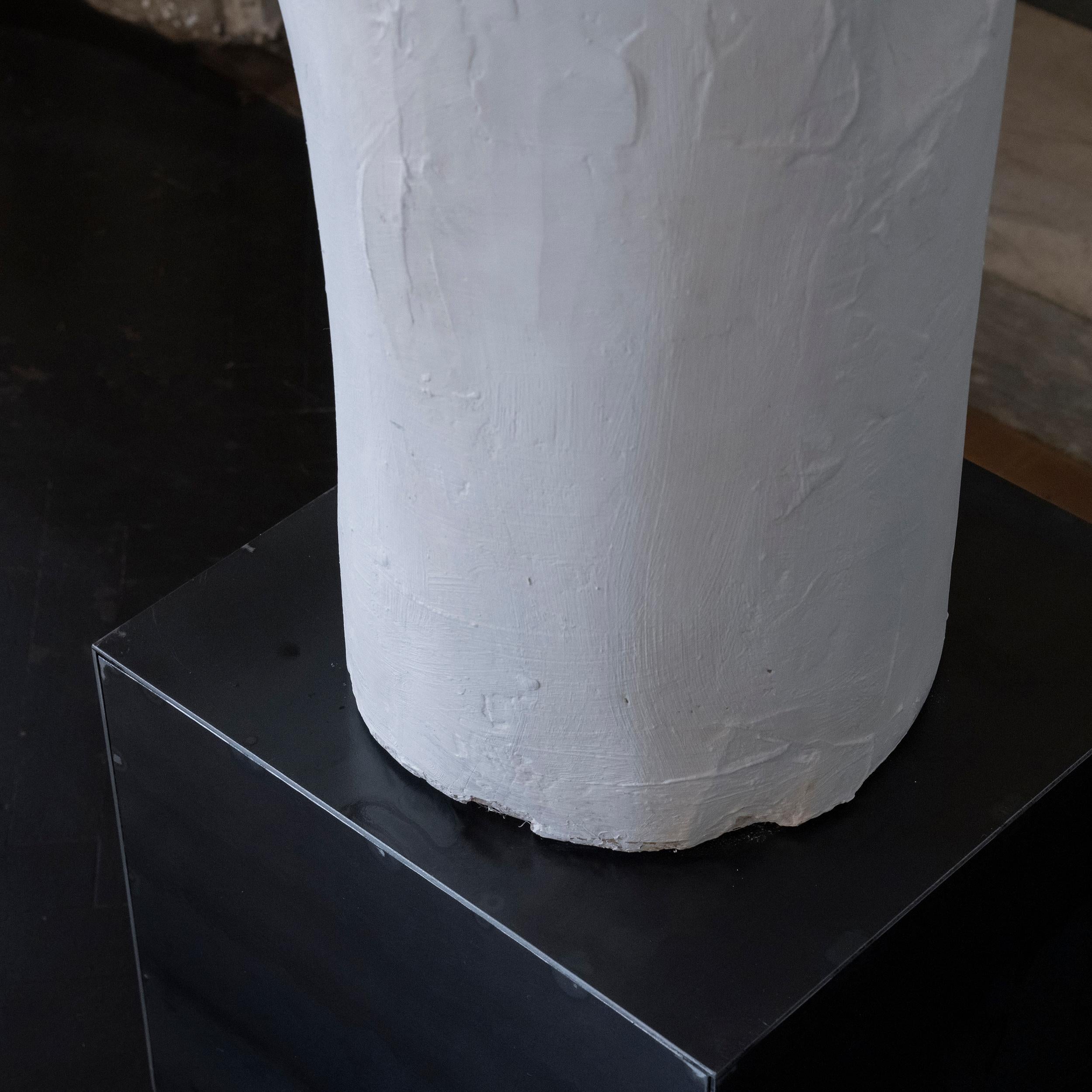 1960's Belgium White Plaster Abstract Totem Sculpture, Natural Steel Base 13