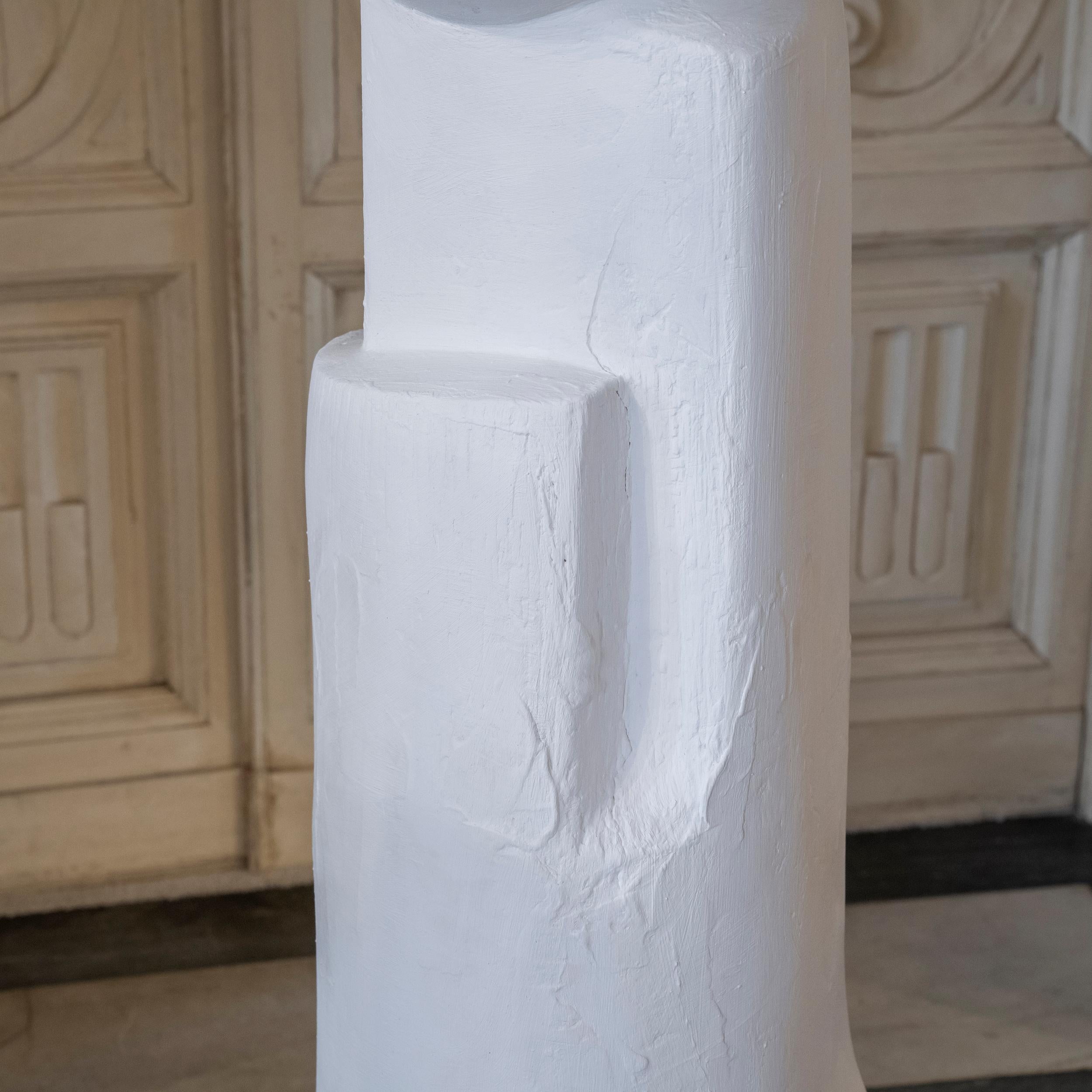 1960's Belgium White Plaster Abstract Totem Sculpture, Natural Steel Base 3