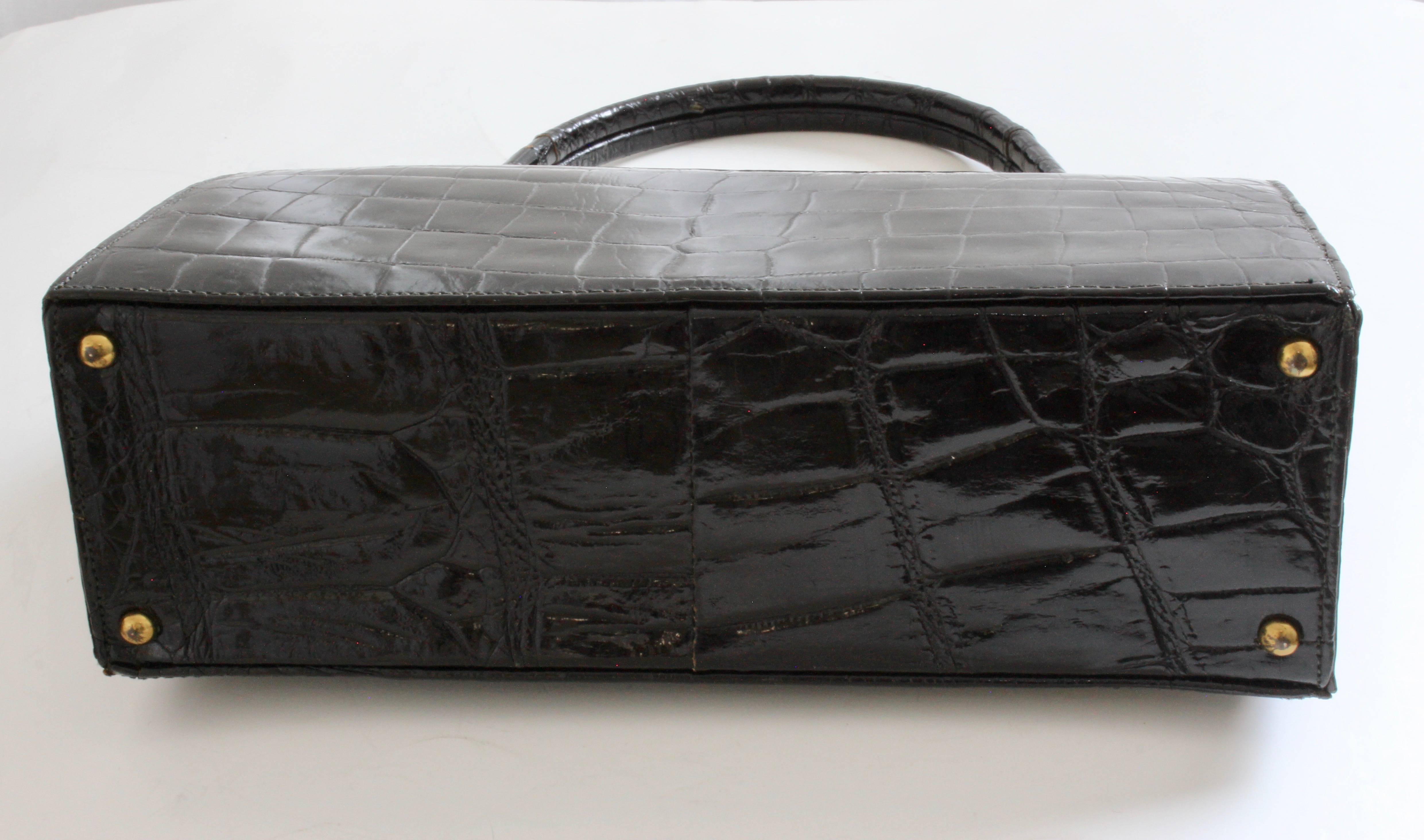1960s Bellestone Bag Black Crocodile Alligator Exotic Skin Top Handle Belgium  1
