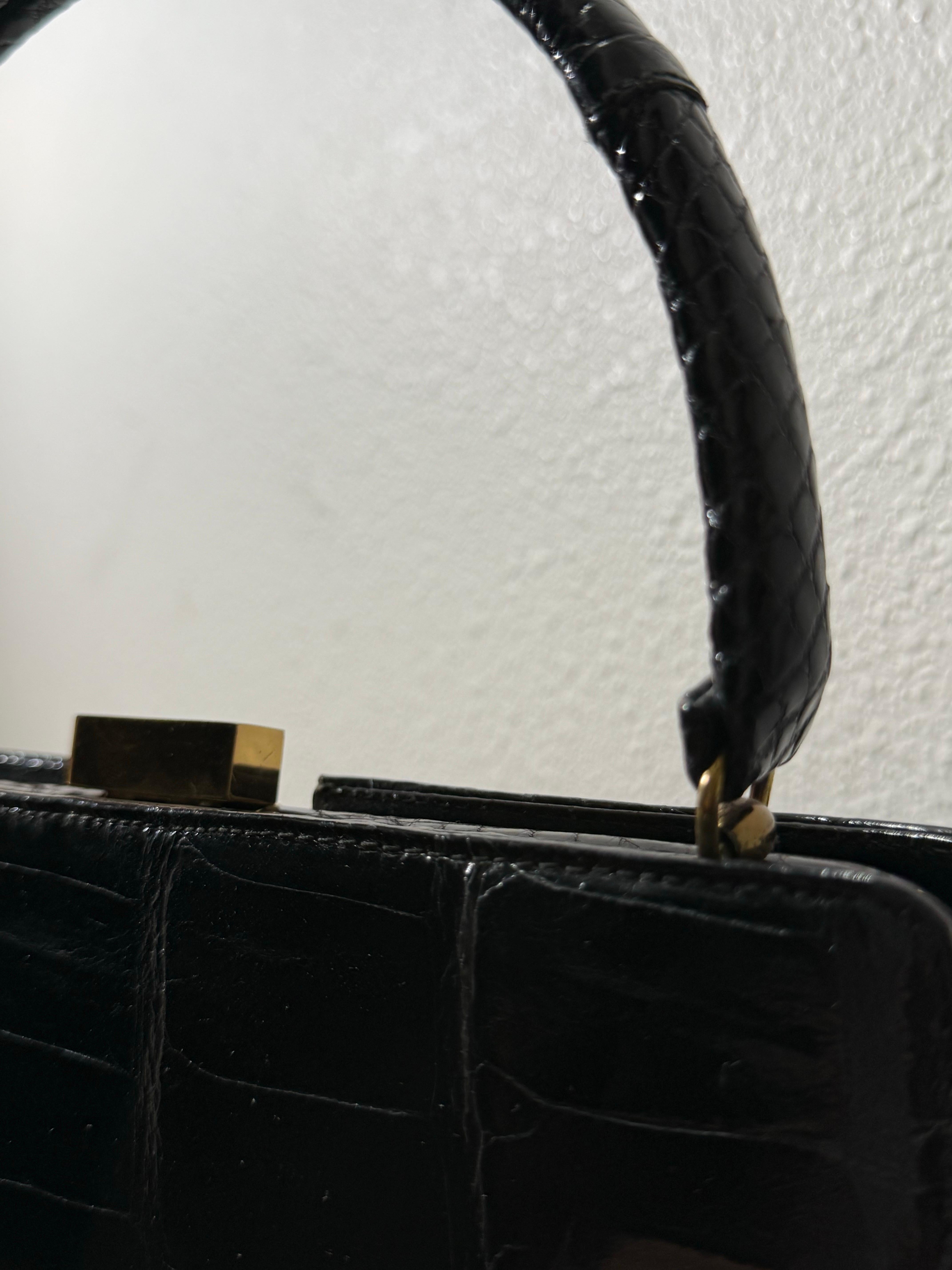 Bellestone 1960, borsa da donna in alligatore nero con manico superiore - immacolata 5