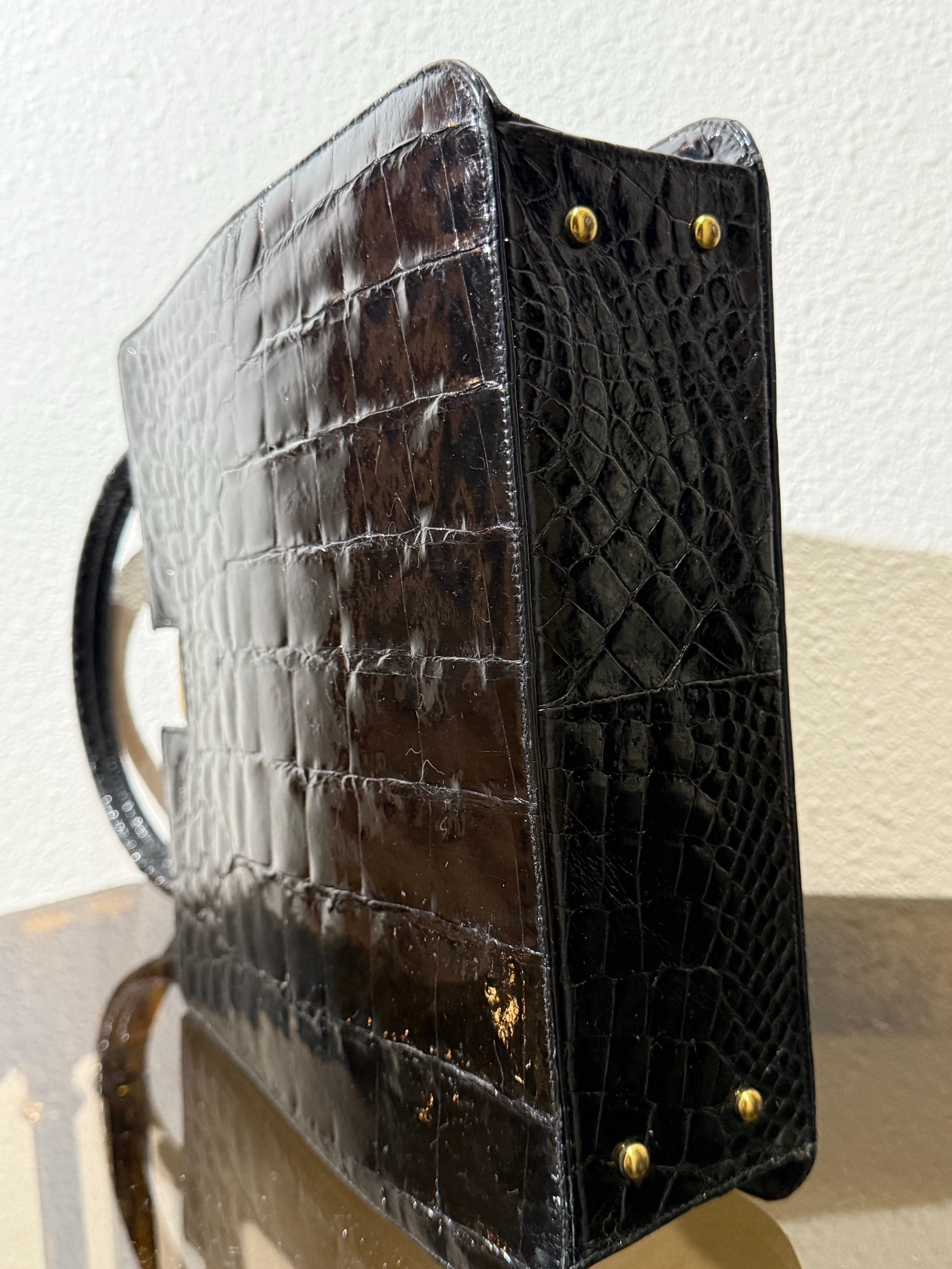 Bellestone 1960, borsa da donna in alligatore nero con manico superiore - immacolata 6