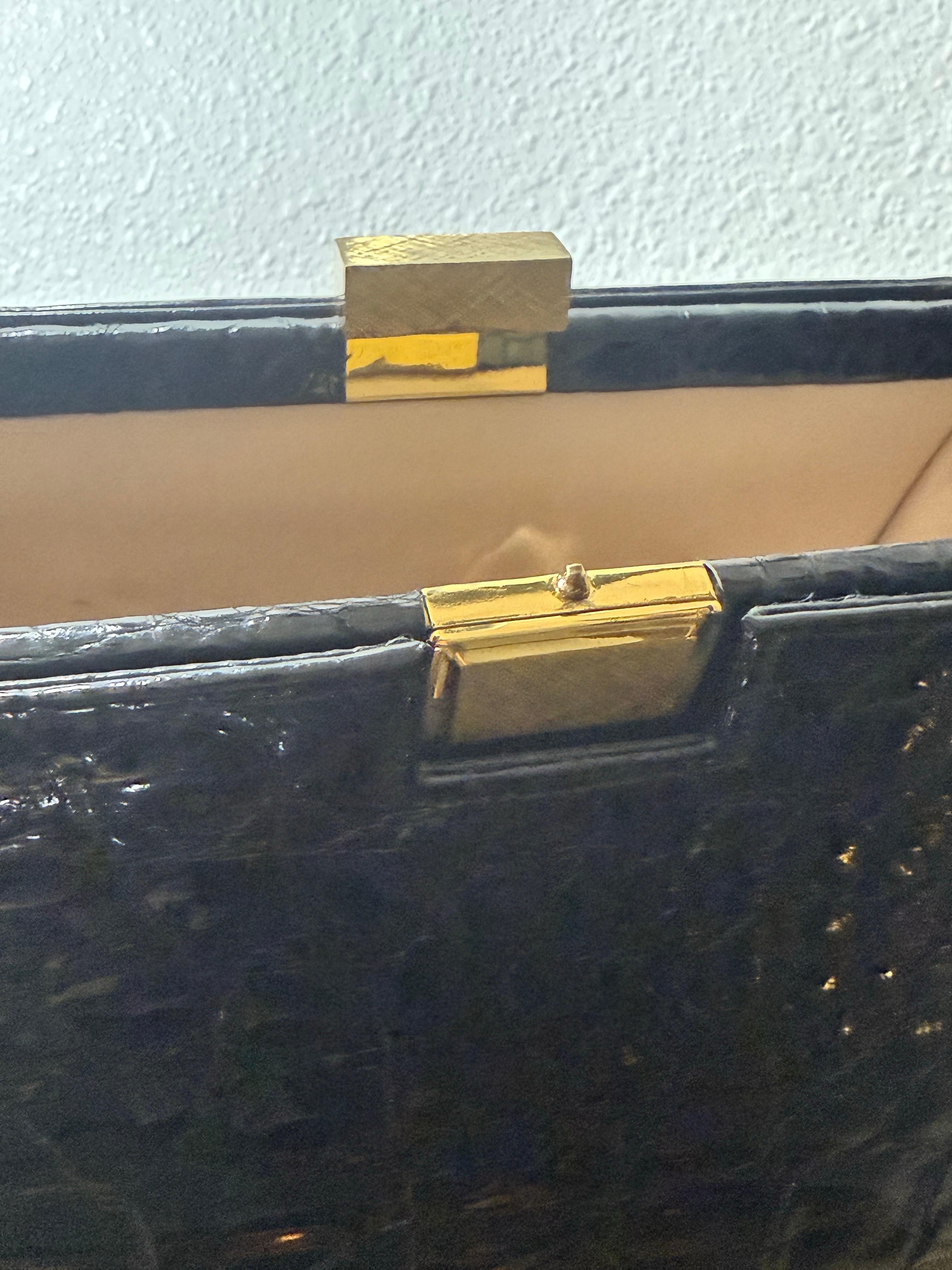 Bellestone 1960, borsa da donna in alligatore nero con manico superiore - immacolata 7