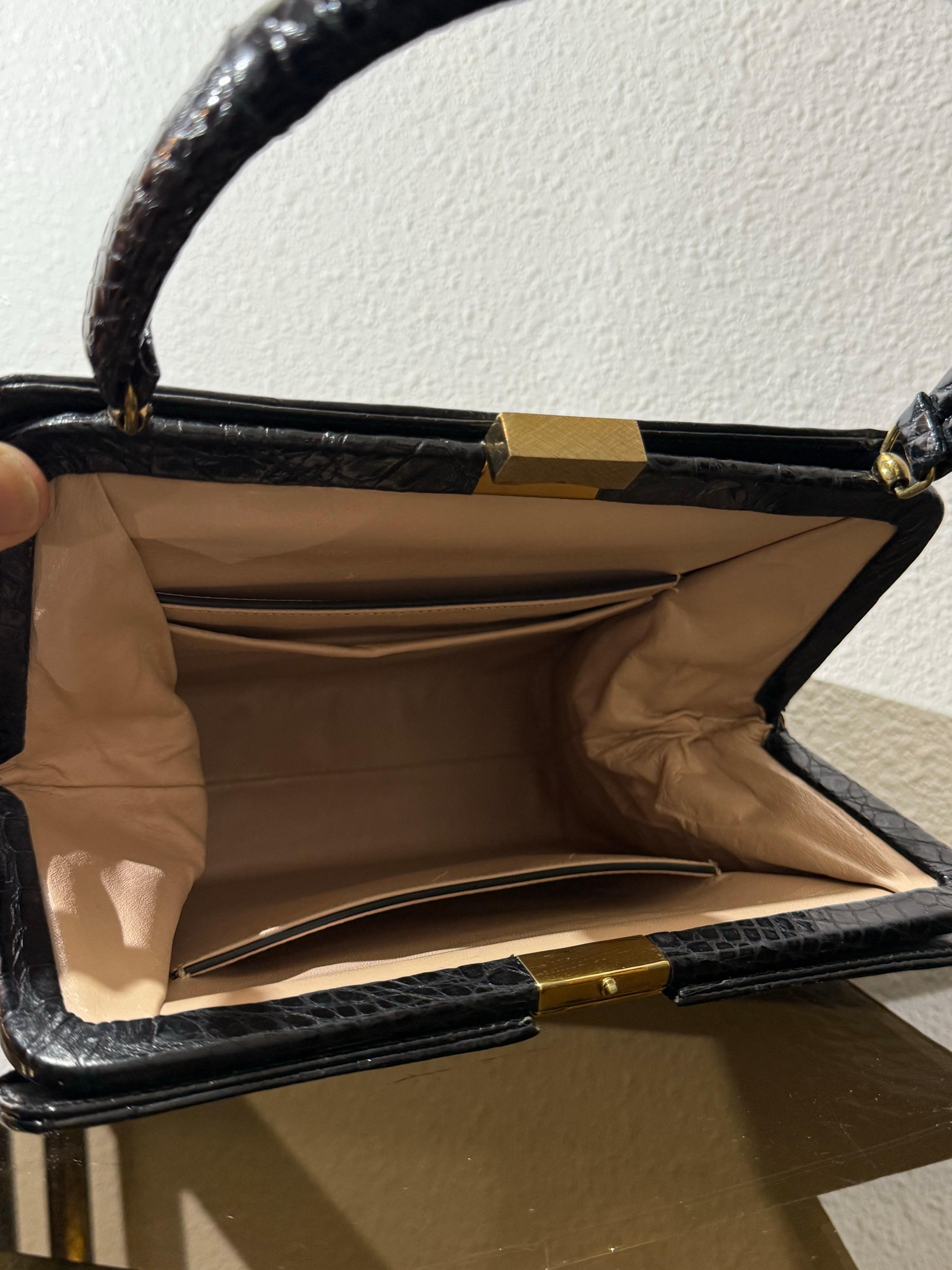 Bellestone 1960, borsa da donna in alligatore nero con manico superiore - immacolata 8