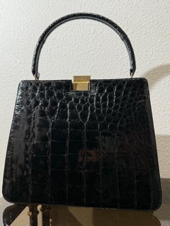 1960s Bellestone Black Alligator Lady-Like Top Handle Handbag - Pristine