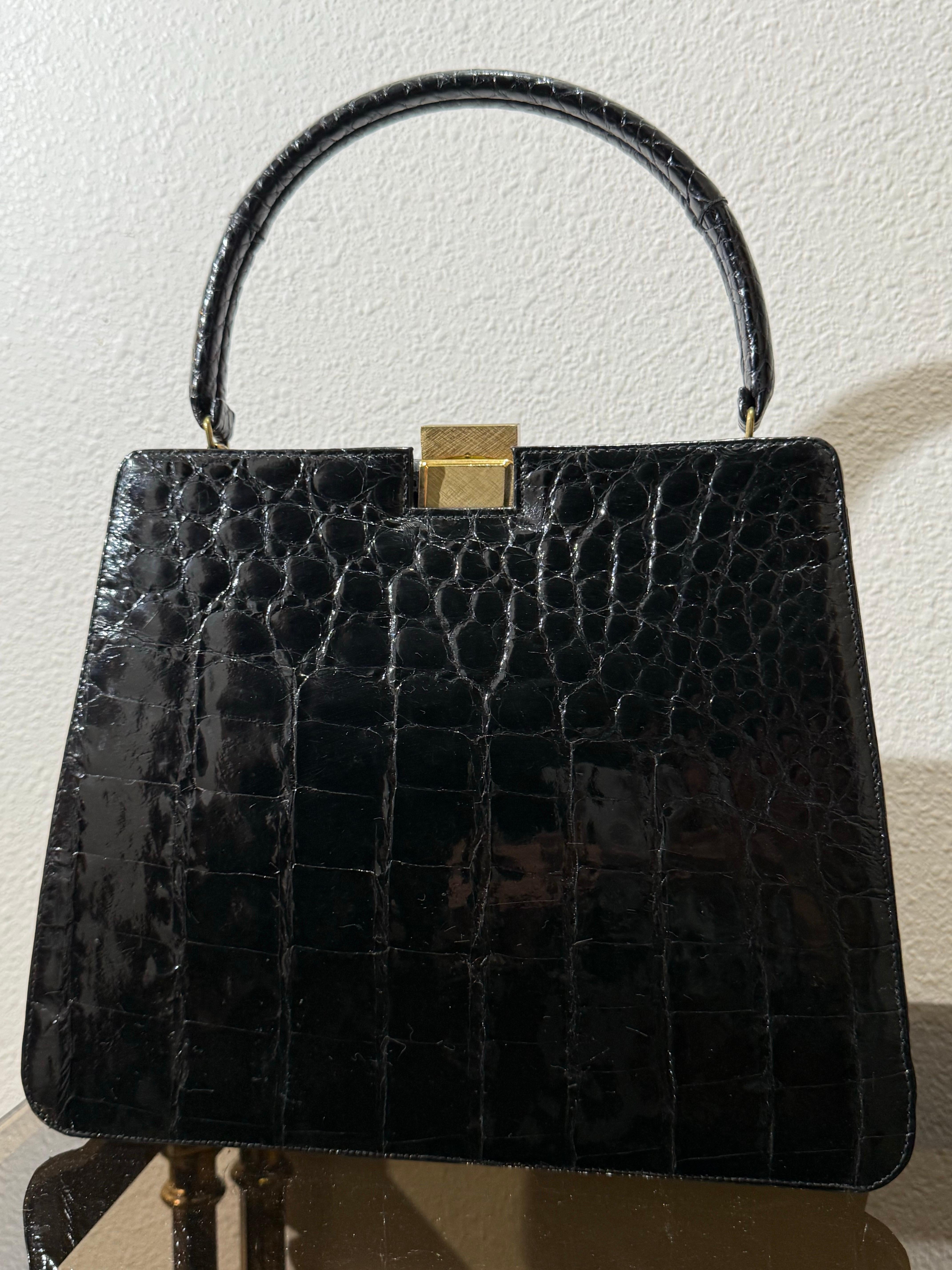 Donna Bellestone 1960, borsa da donna in alligatore nero con manico superiore - immacolata