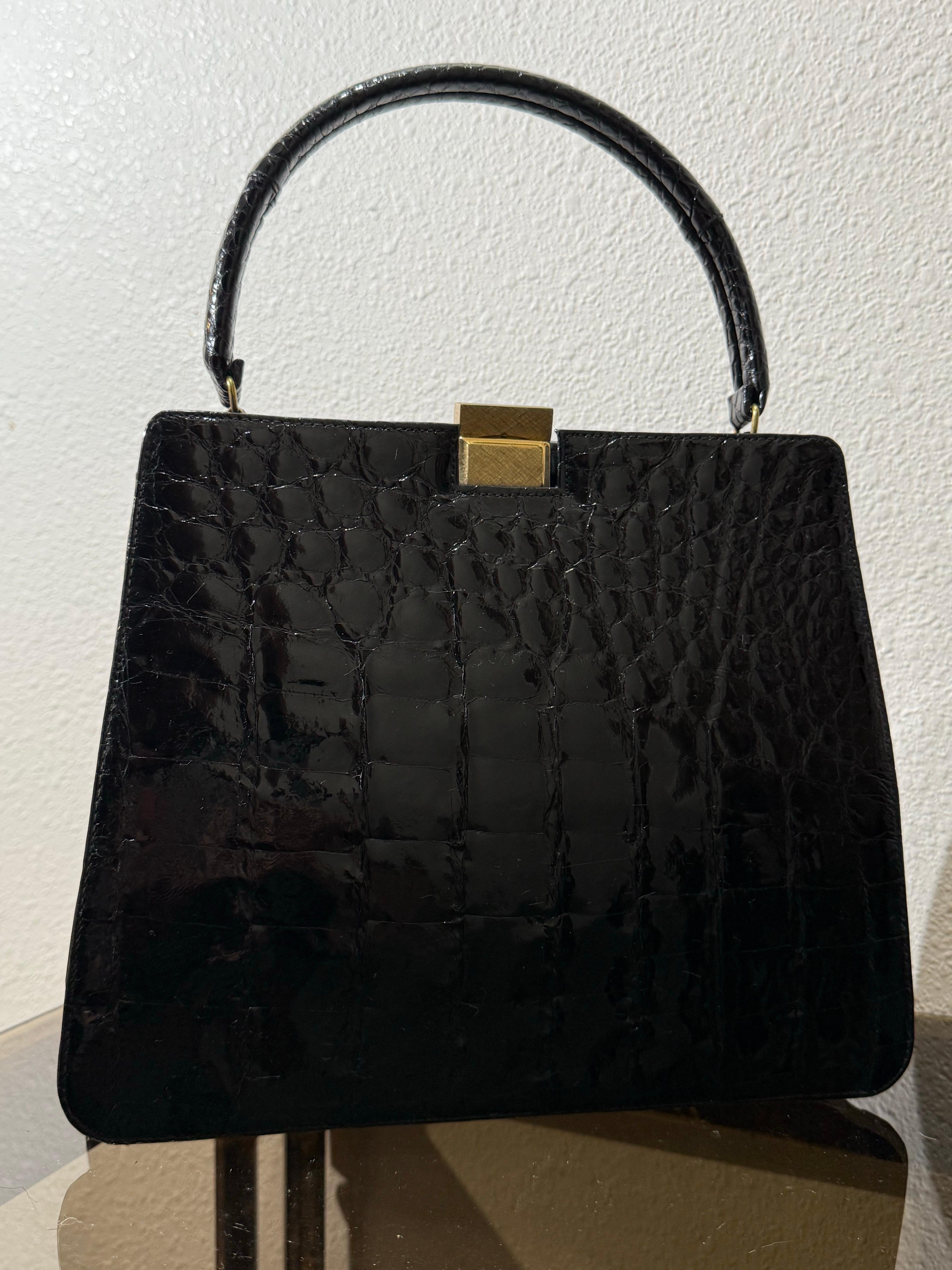 Bellestone 1960, borsa da donna in alligatore nero con manico superiore - immacolata 2