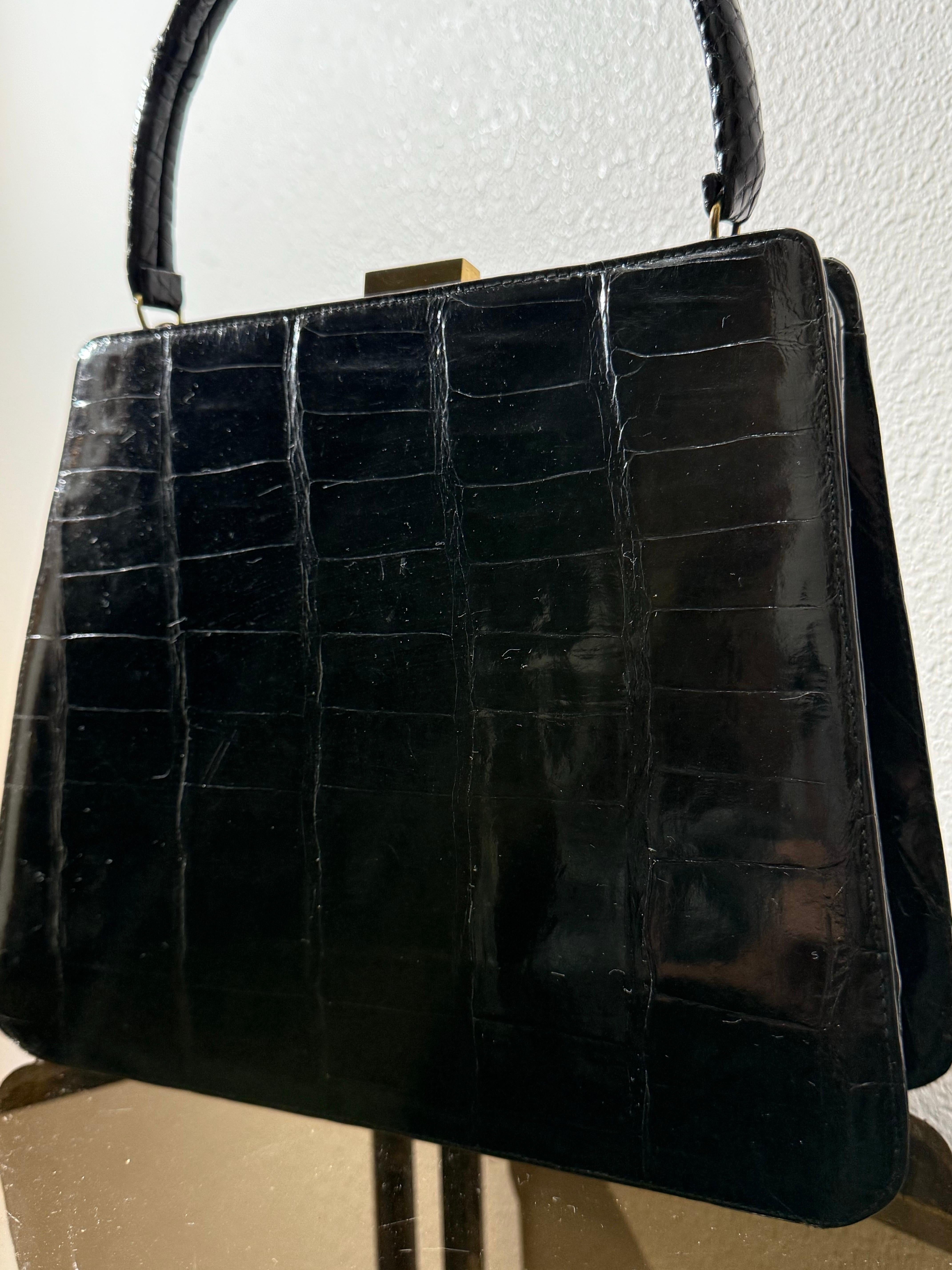 Bellestone 1960, borsa da donna in alligatore nero con manico superiore - immacolata 3