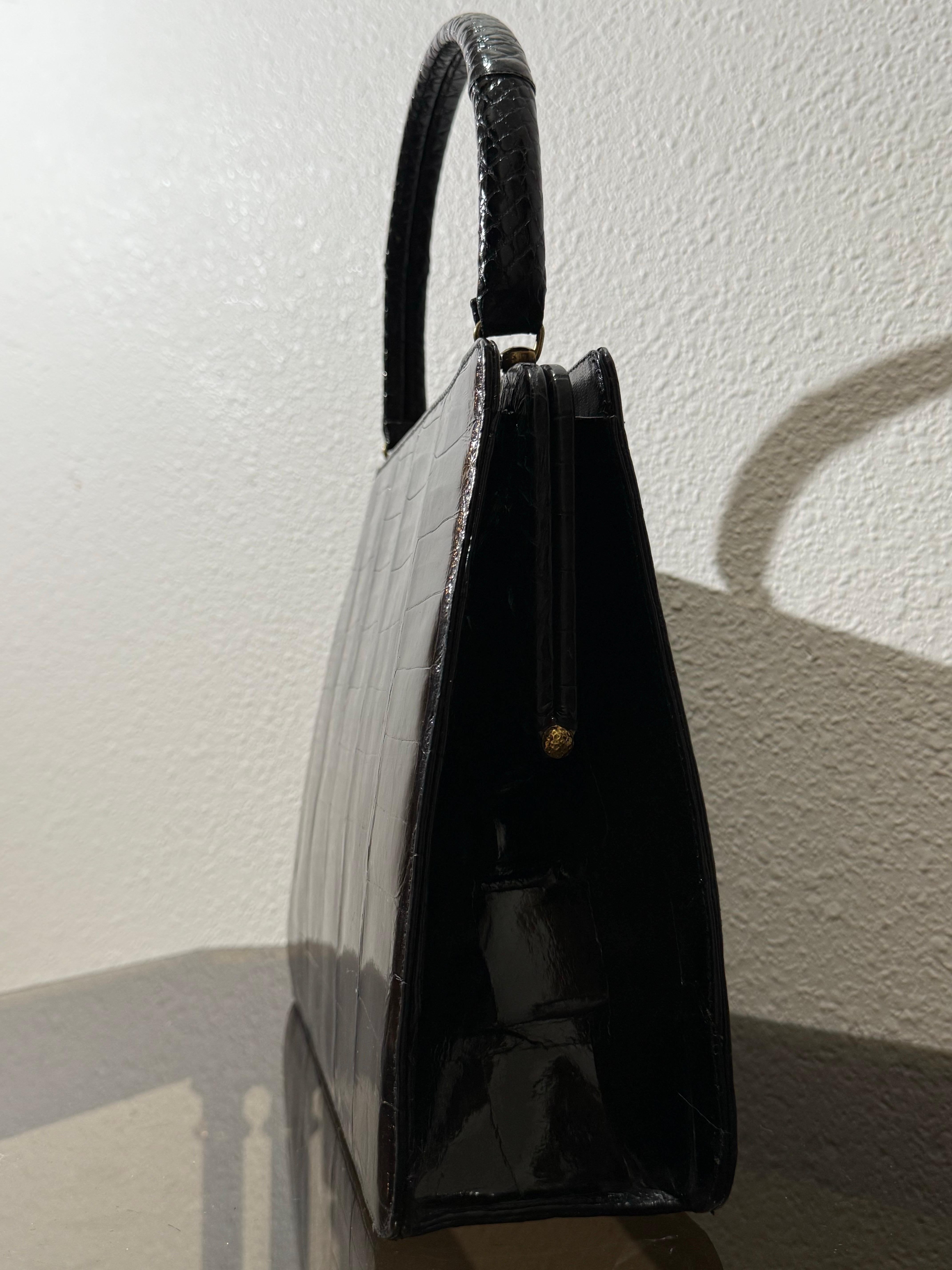 Bellestone 1960, borsa da donna in alligatore nero con manico superiore - immacolata 4