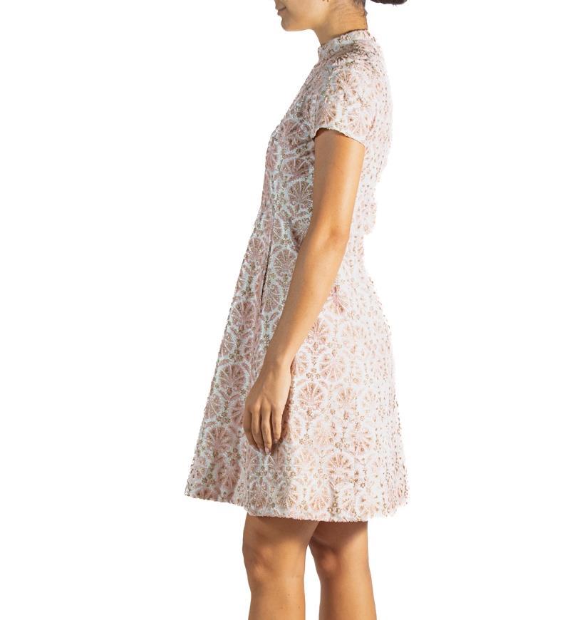 Beige 1960S Ben Reig  Light Pink & Gold Velvet Lorax Cocktail Dress For Sale