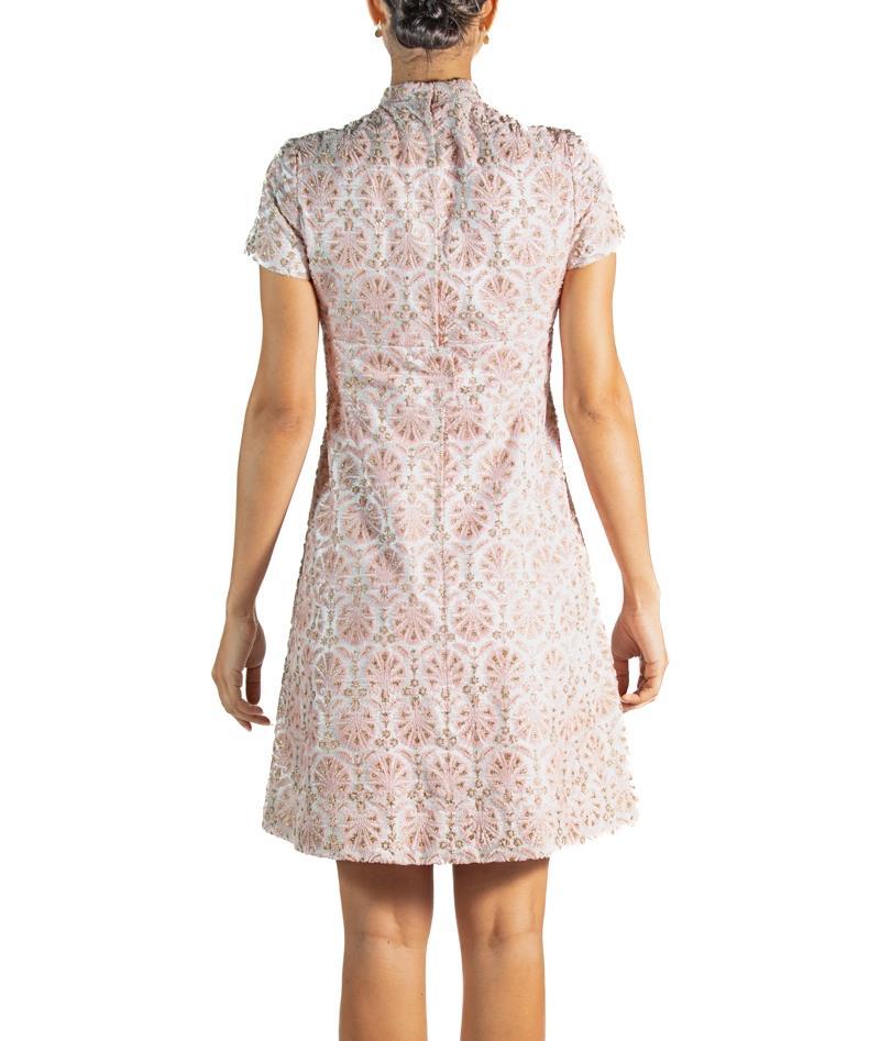 Women's 1960S Ben Reig  Light Pink & Gold Velvet Lorax Cocktail Dress For Sale