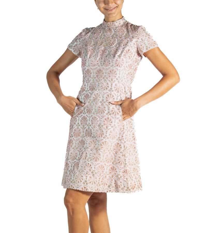 1960S Ben Reig  Light Pink & Gold Velvet Lorax Cocktail Dress For Sale 1