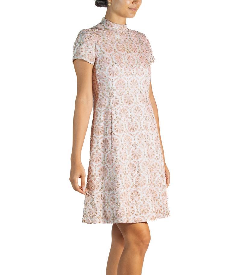 1960S Ben Reig  Light Pink & Gold Velvet Lorax Cocktail Dress For Sale 2