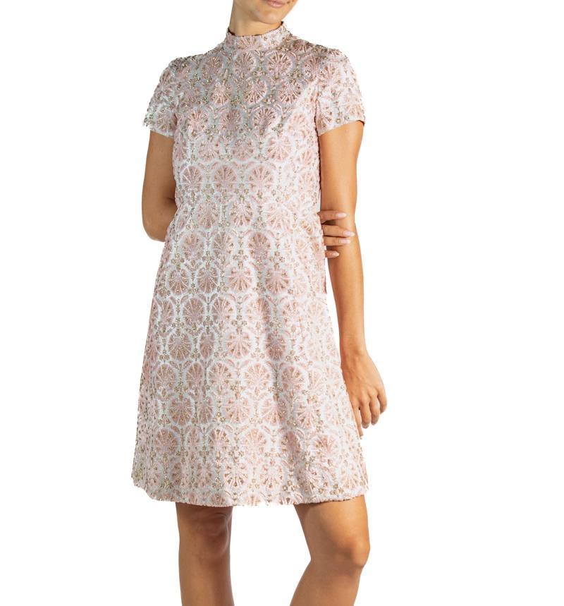 1960S Ben Reig  Light Pink & Gold Velvet Lorax Cocktail Dress For Sale 3