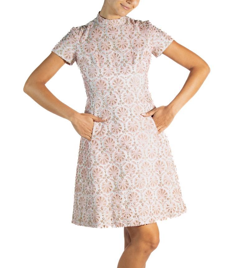 1960S Ben Reig  Light Pink & Gold Velvet Lorax Cocktail Dress For Sale 4