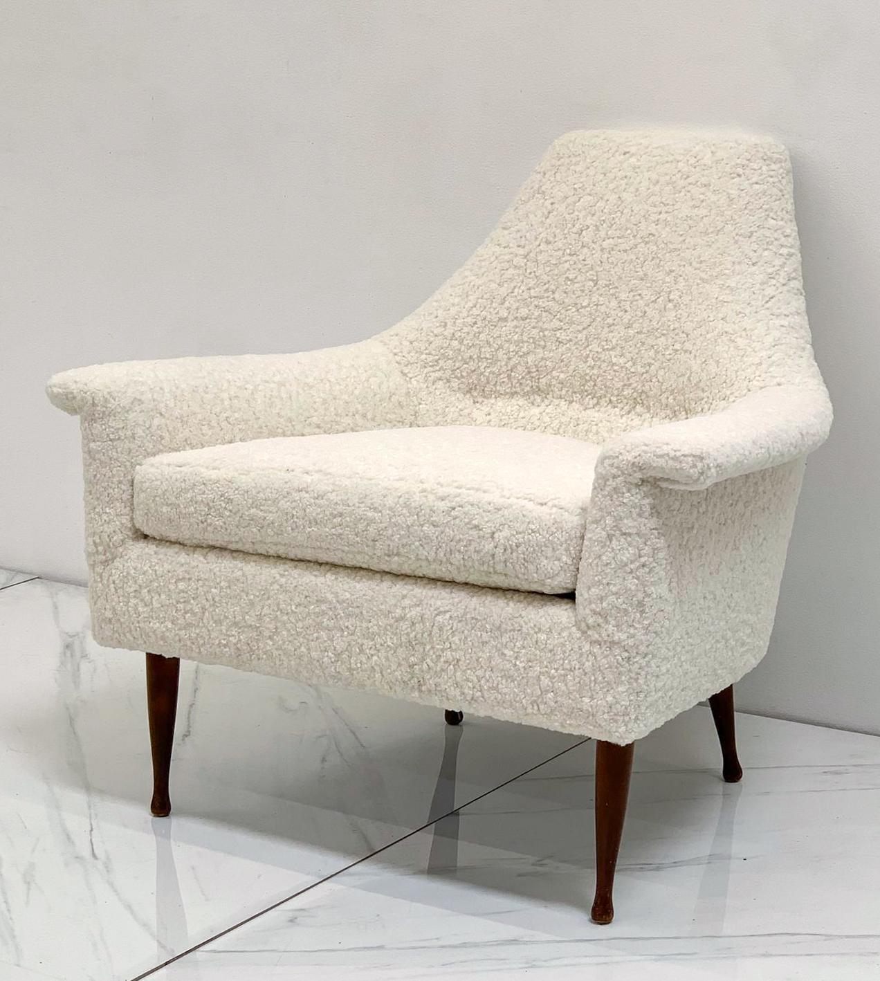 Bouclé 1960's Ben Seibel Lounge Chair in Ivory Boucle