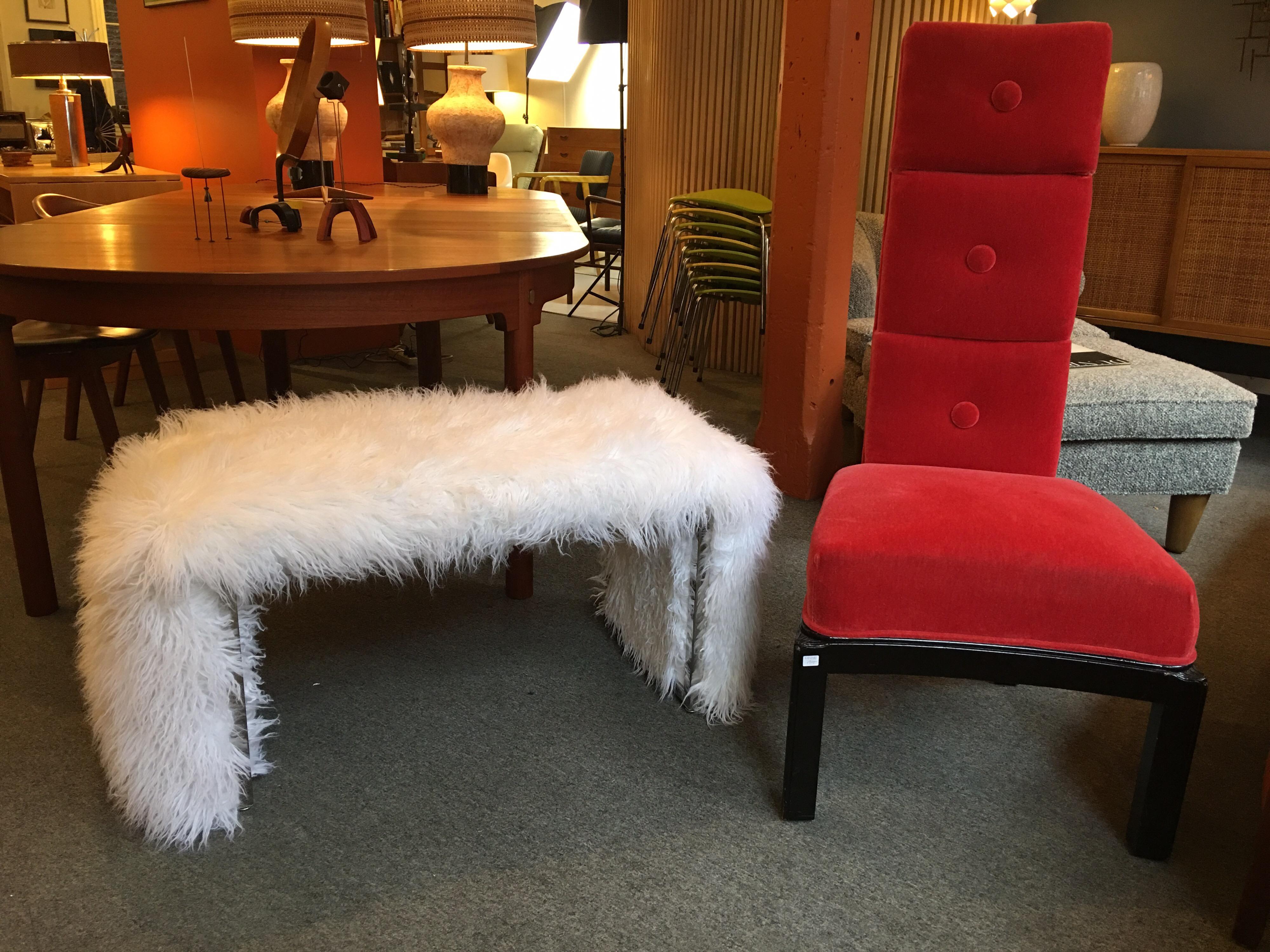 Mid-20th Century 1960s Bench in Faux Alpaca Fur with Chrome Frame