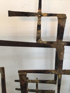 1960s Bent Iron Nail and Brass Wall Sculpture