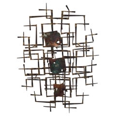1960s Bent Iron Nail and Brass Wall Sculpture