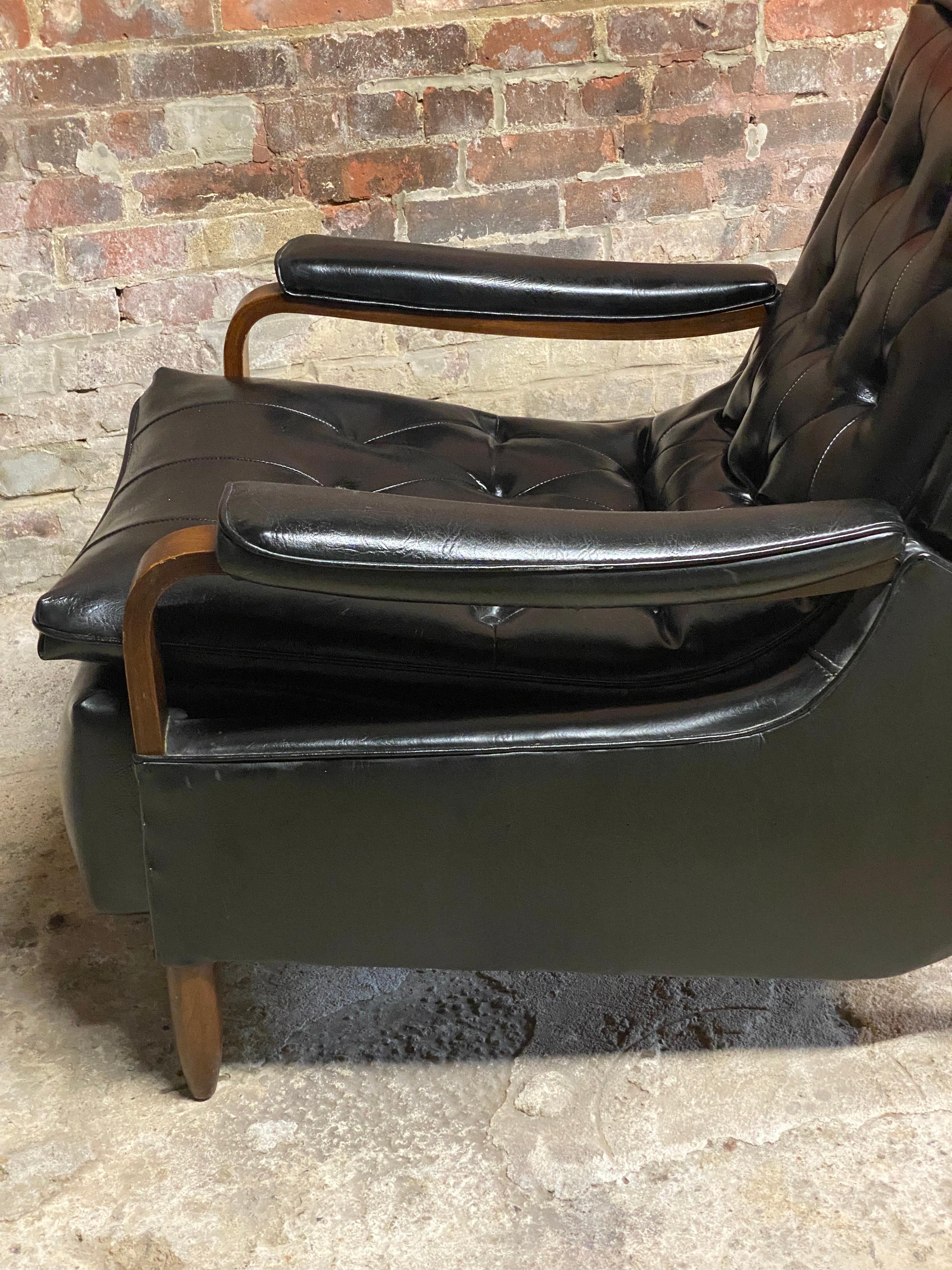 1960s Bentwood and Tufted Vinyl Recliner 1
