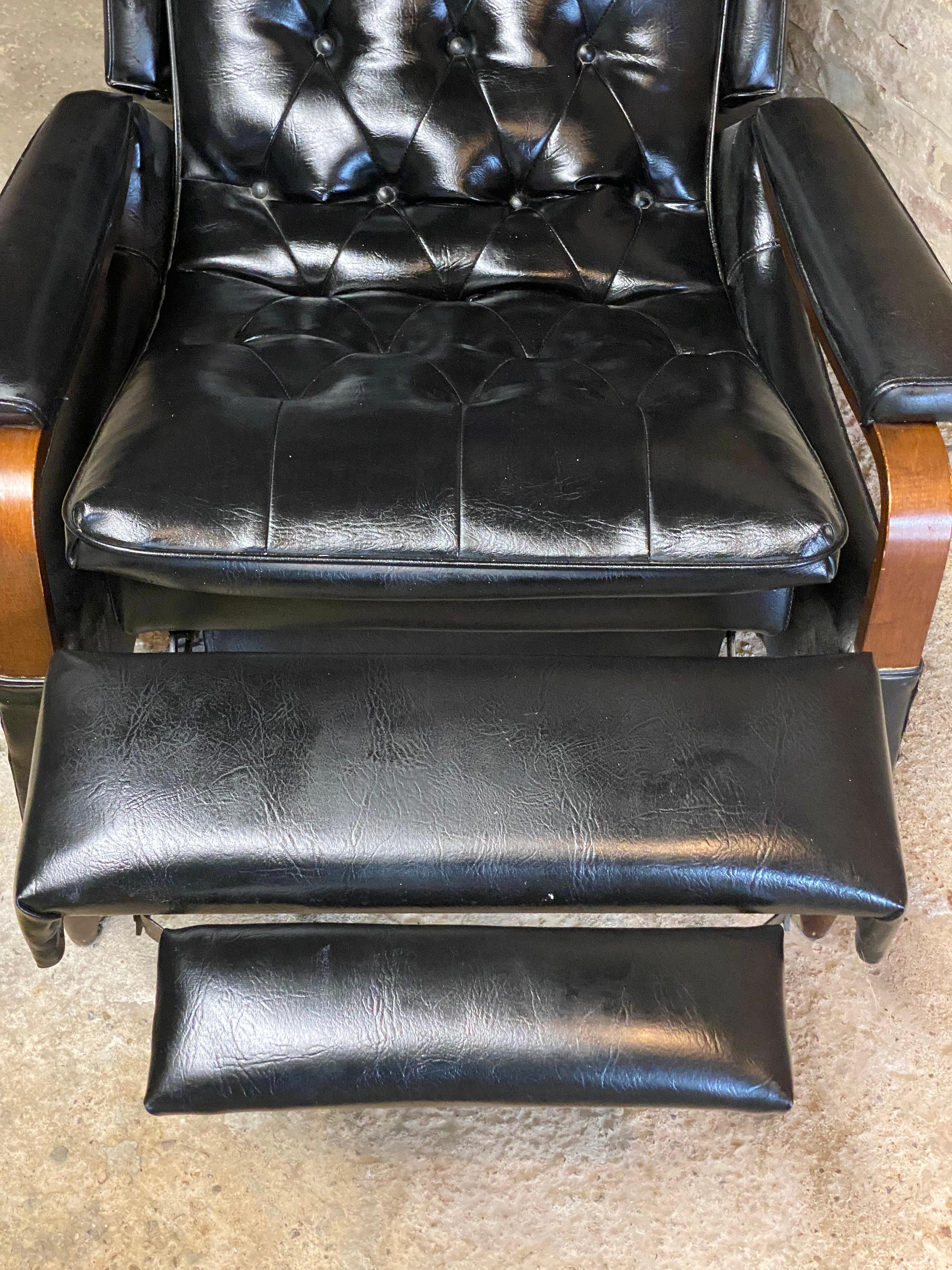 1960s Bentwood and Tufted Vinyl Recliner 6