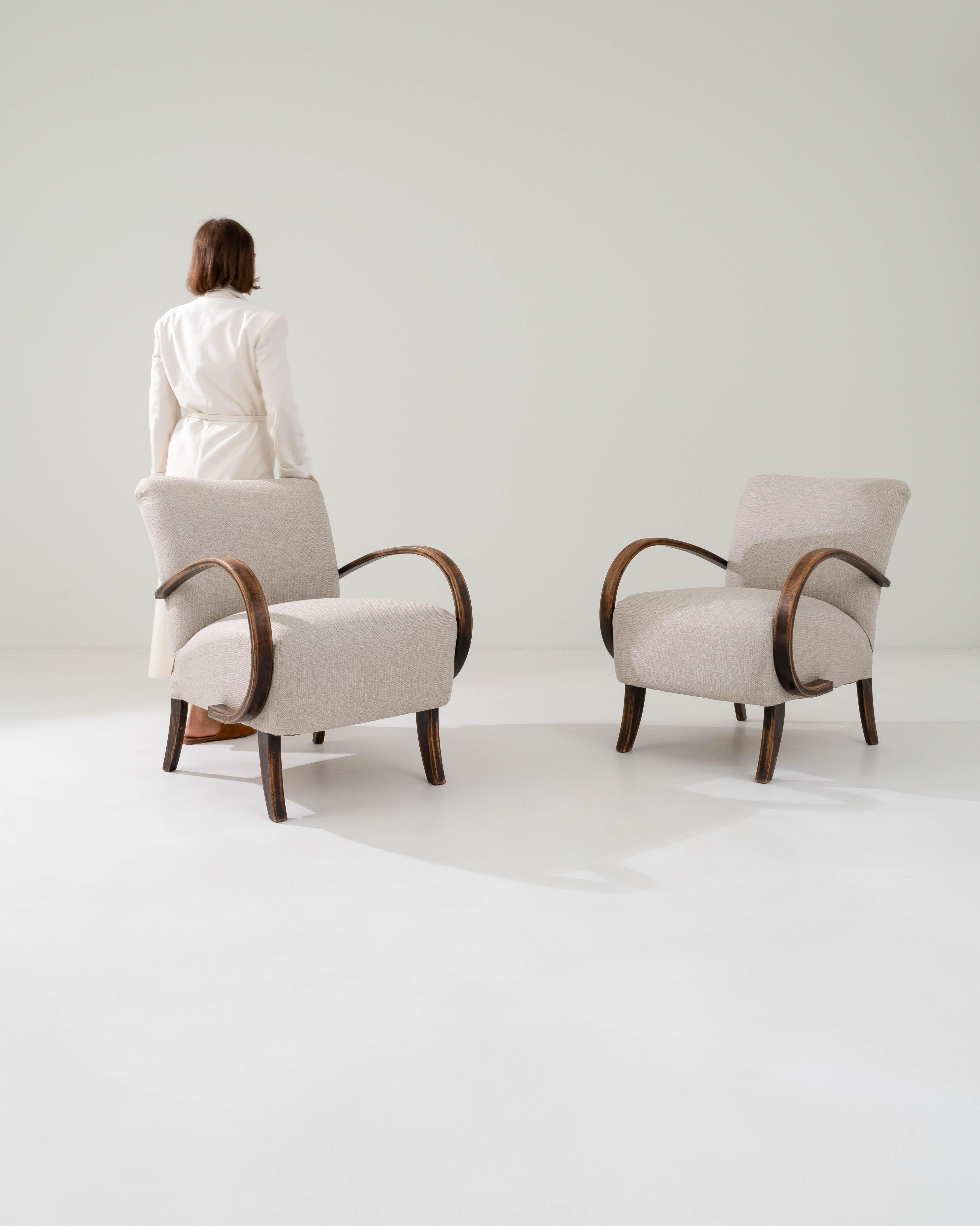 Upholstery 1960s Bentwood Armchairs by Jindrich Halabala, a Pair