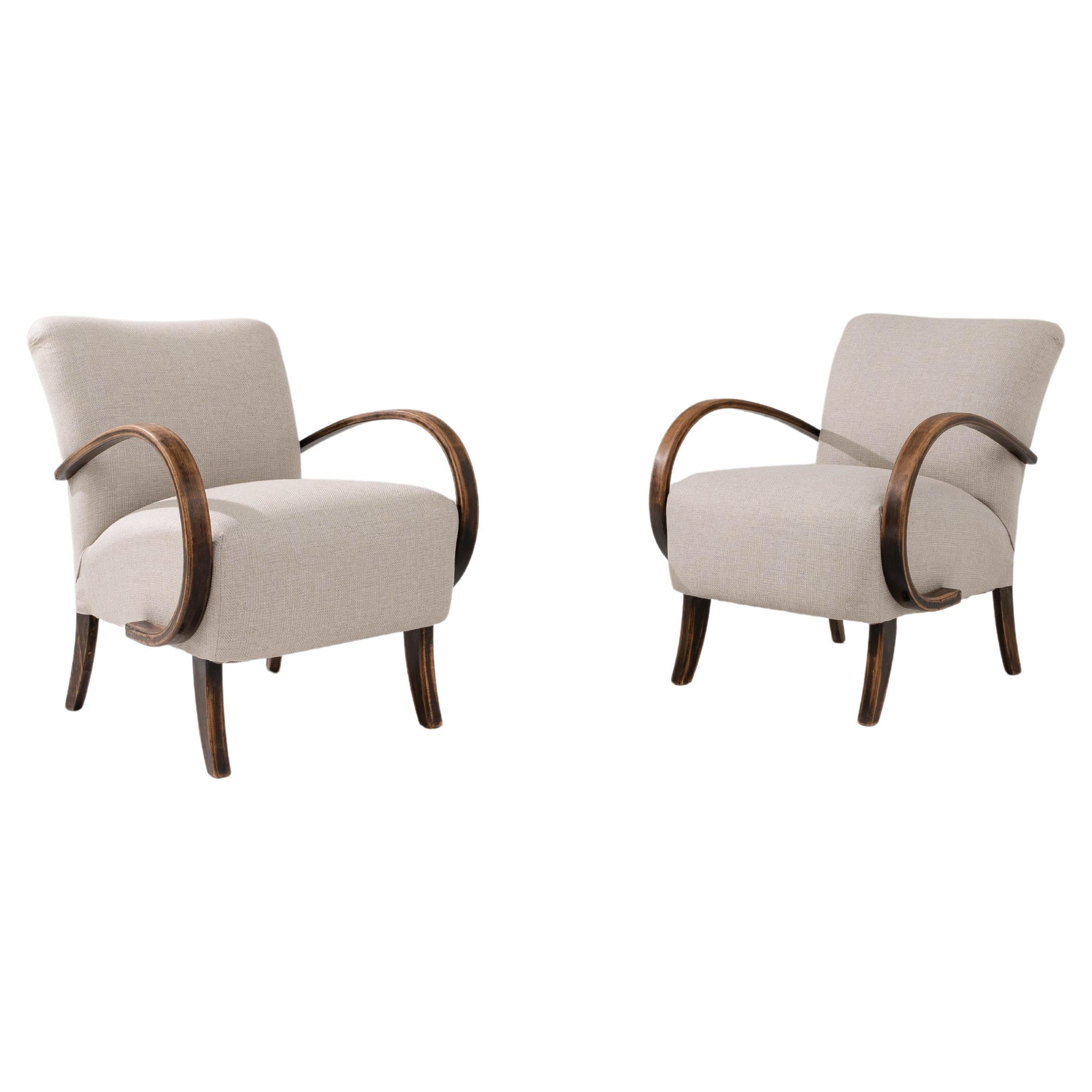 1960s Bentwood Armchairs by Jindrich Halabala, a Pair