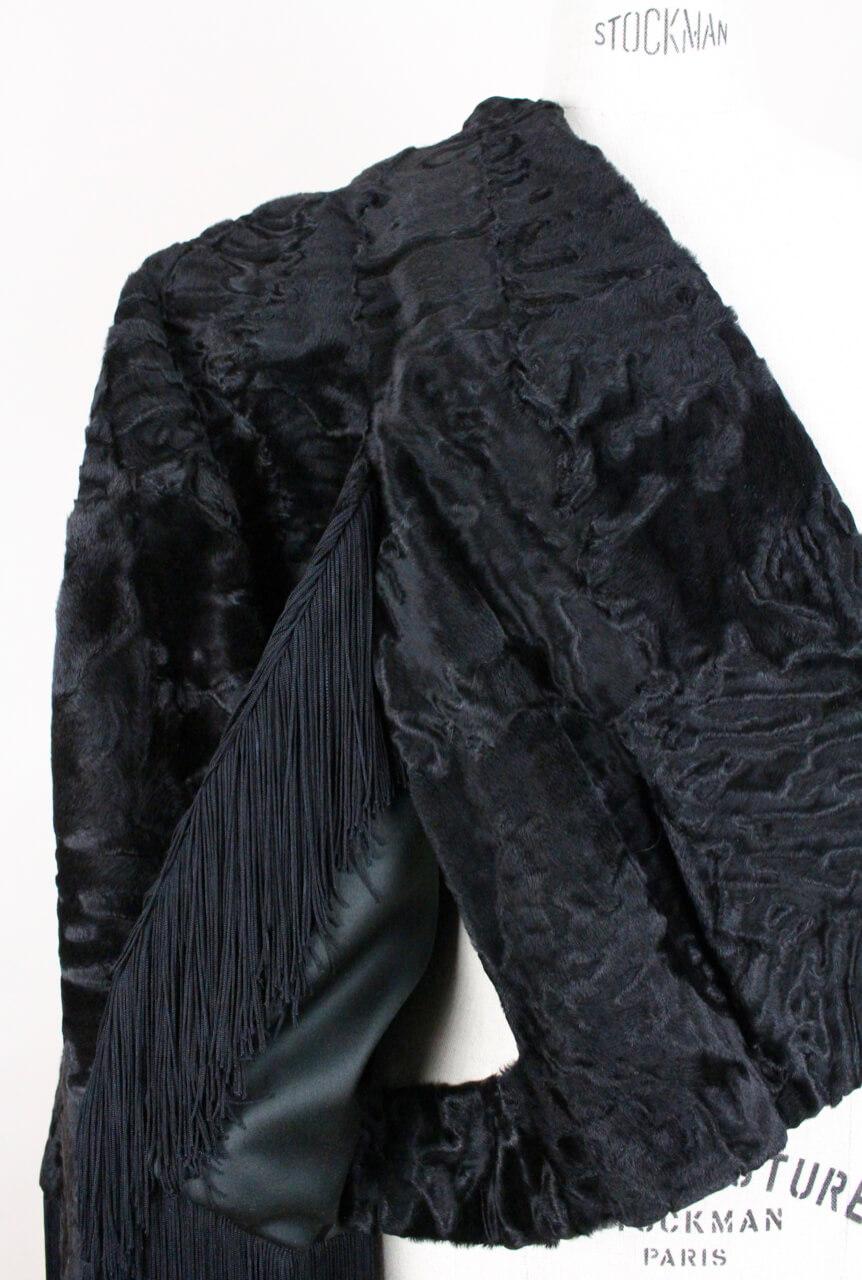 1960s Bepe Création de Paris Black Fringed Persian Lamb Fur Cape Jacket 6