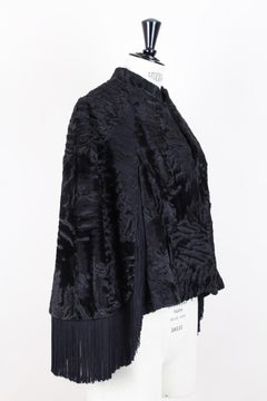 1960s Bepe Création de Paris Black Fringed Persian Lamb Fur Cape Jacket