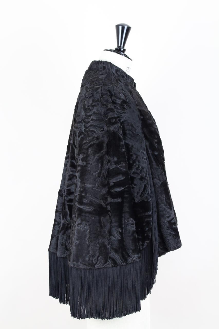 Women's 1960s Bepe Création de Paris Black Fringed Persian Lamb Fur Cape Jacket