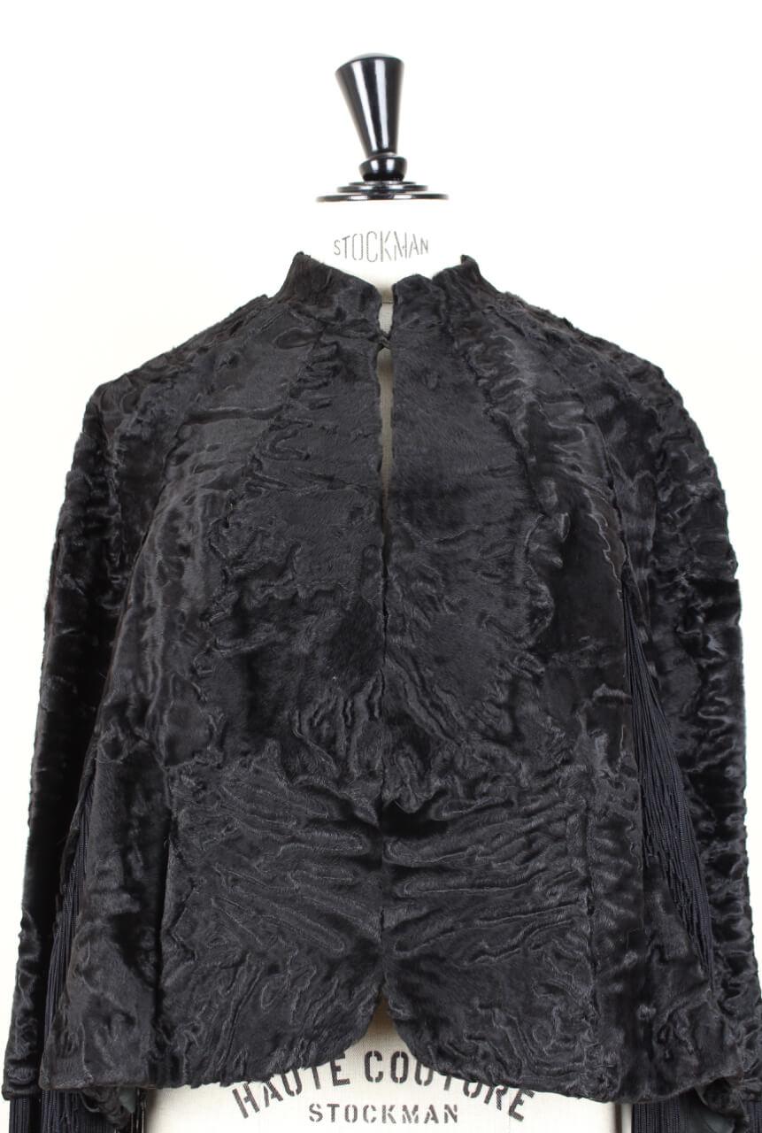 1960s Bepe Création de Paris Black Fringed Persian Lamb Fur Cape Jacket 1