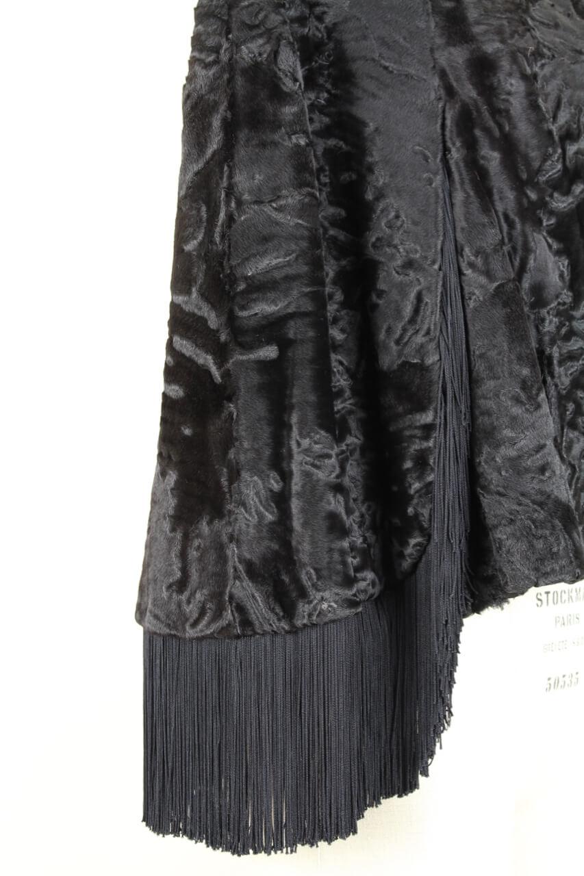 1960s Bepe Création de Paris Black Fringed Persian Lamb Fur Cape Jacket 3