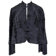 1960s Bepe Création de Paris Black Fringed Persian Lamb Fur Cape Jacket