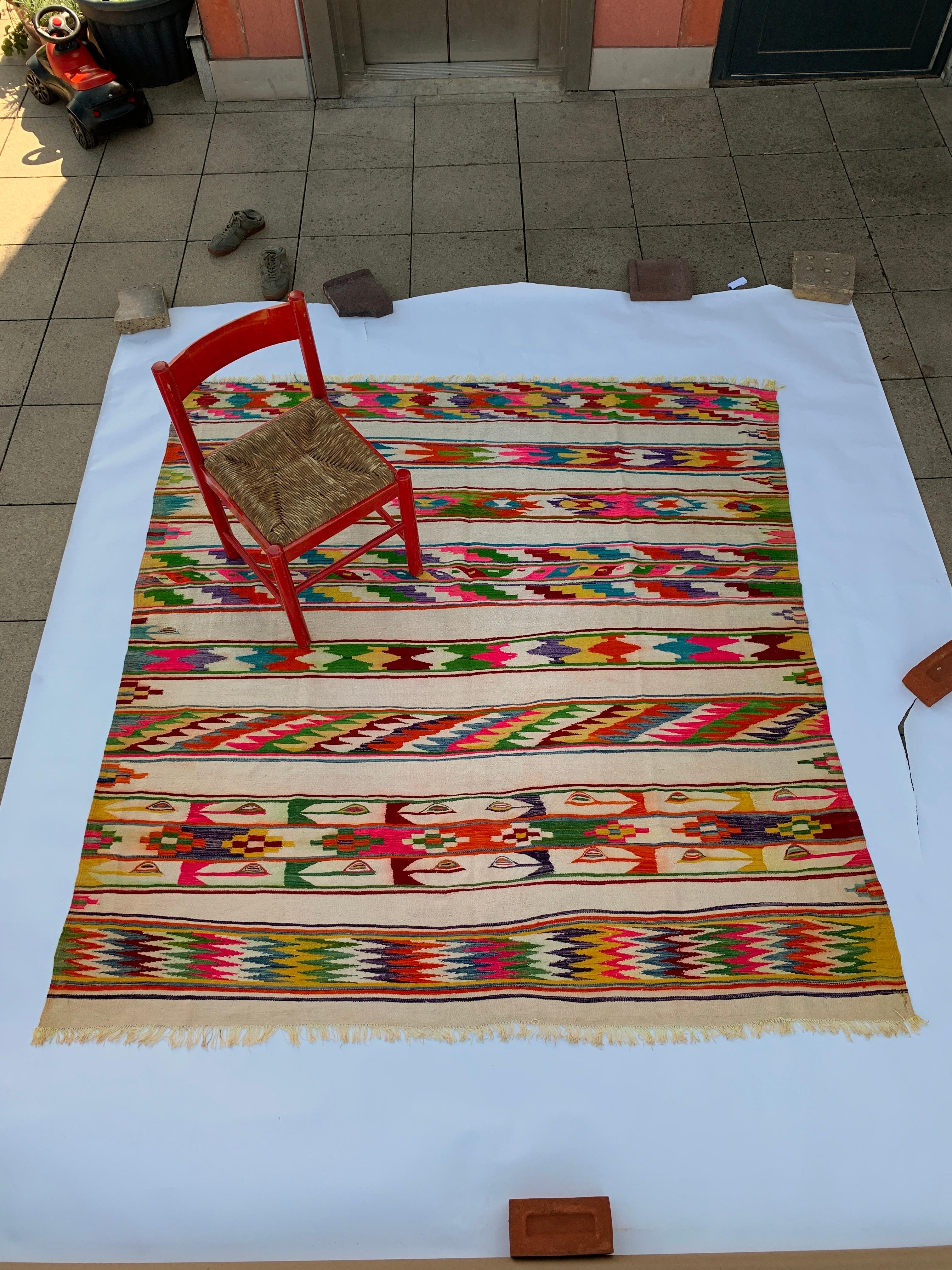 1960s Berber Handmade Wool Rug Throw Algerian Geometrical 200x218cm  For Sale 7